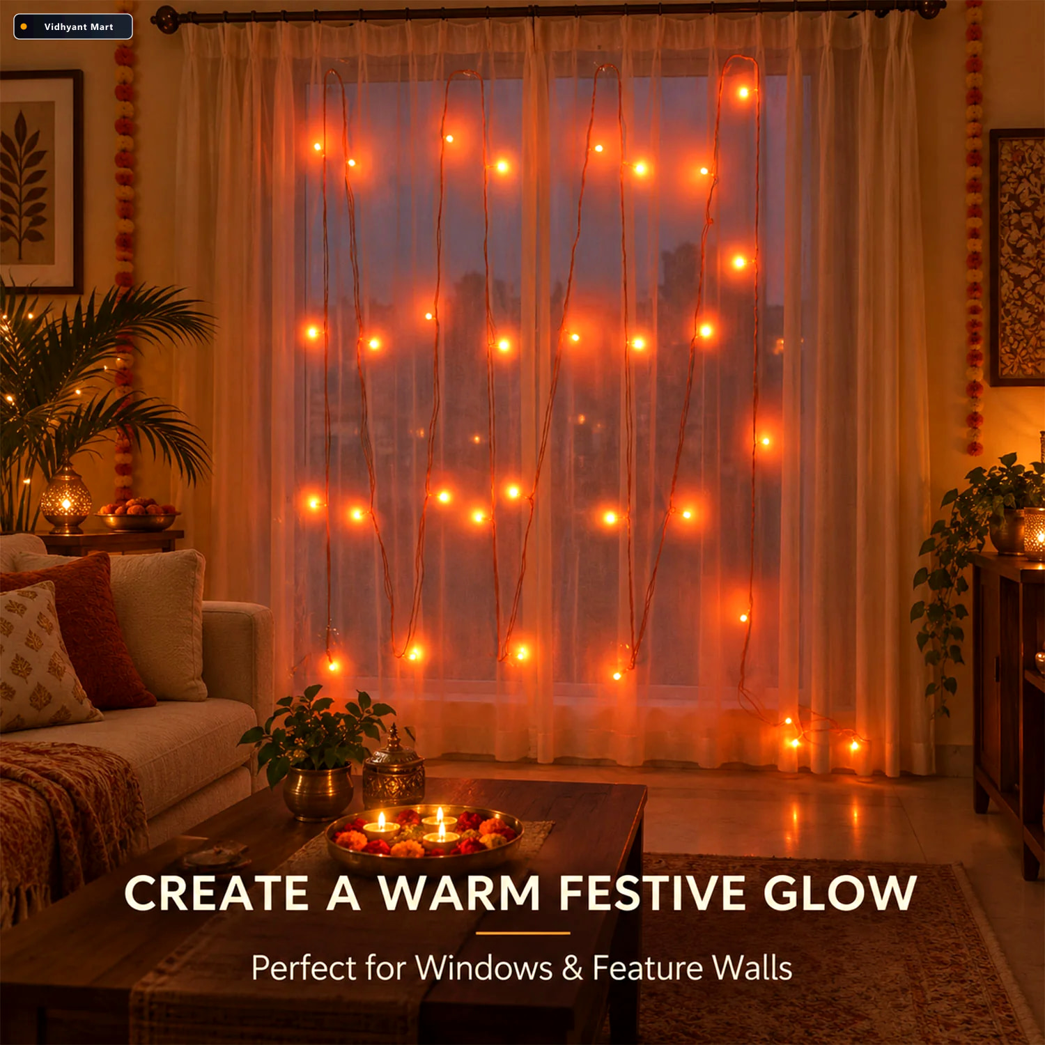Vidhyant Mart Orange Led Curtain String Light Series For Festiva 3