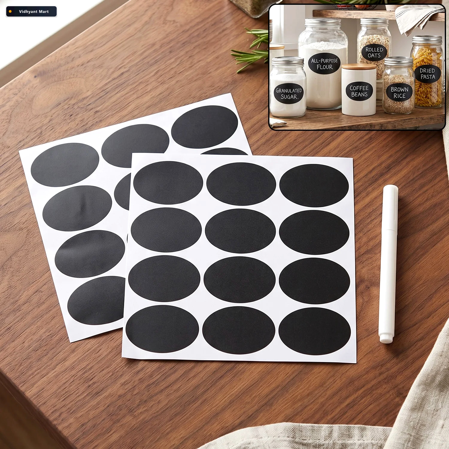 Vidhyant Mart Oval Chalkboard Sticker Labels With Marker Pen Reu 1