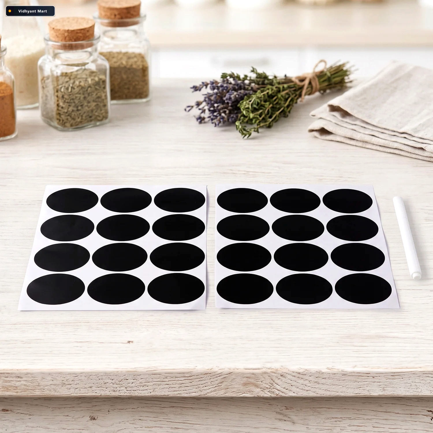 Vidhyant Mart Oval Chalkboard Sticker Labels With Marker Pen Reu 3