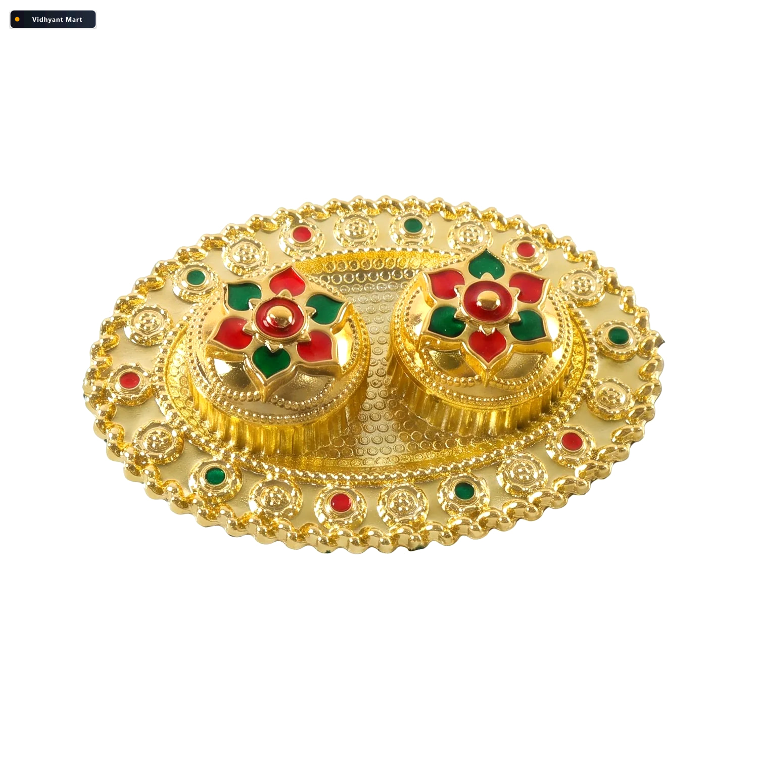 Vidhyant Mart Oval Golden Kankavati Kumkum Holder With Meena Wor 4