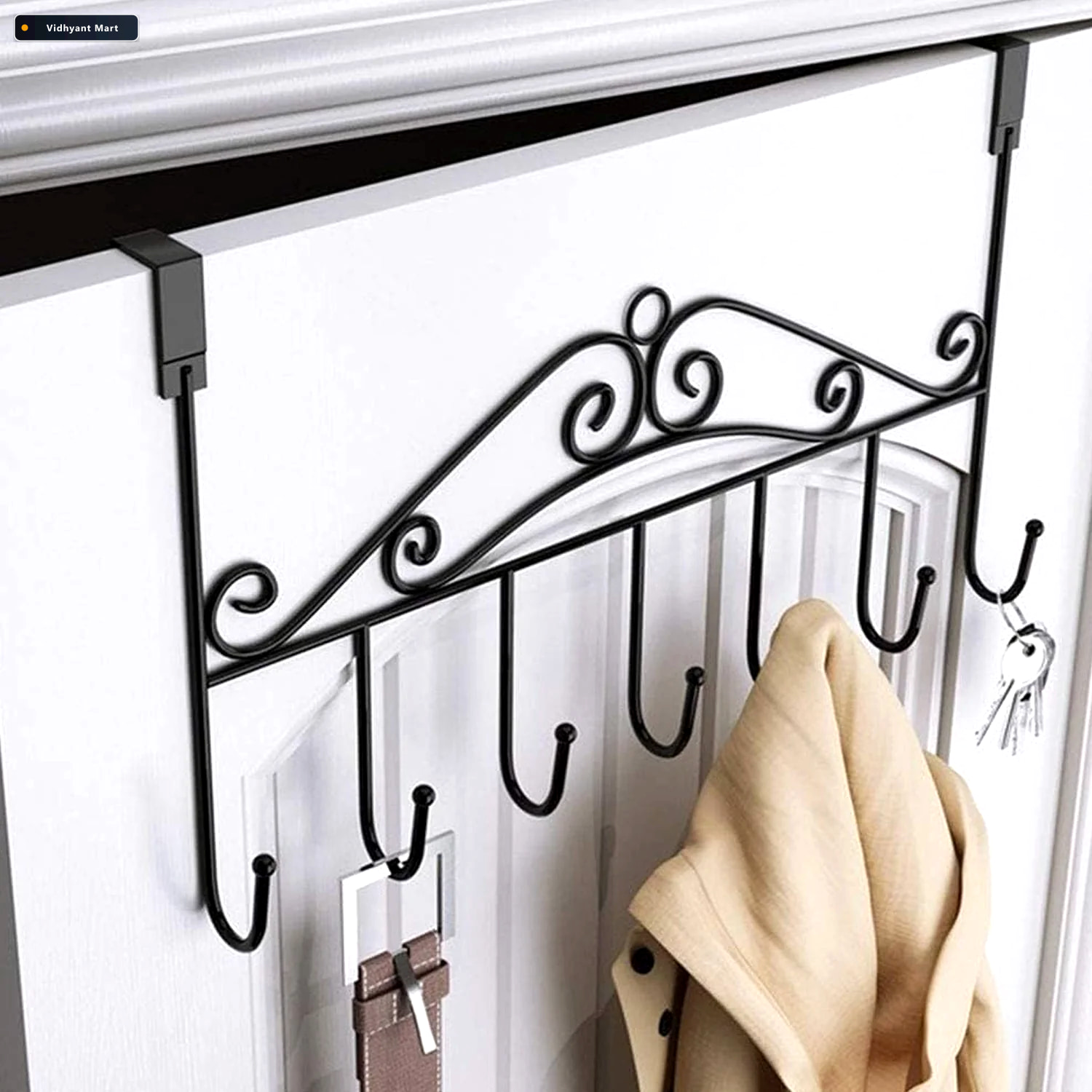 Vidhyant Mart Over Door Hanger Rack 7 Hooks Metal Organizer Indo 1