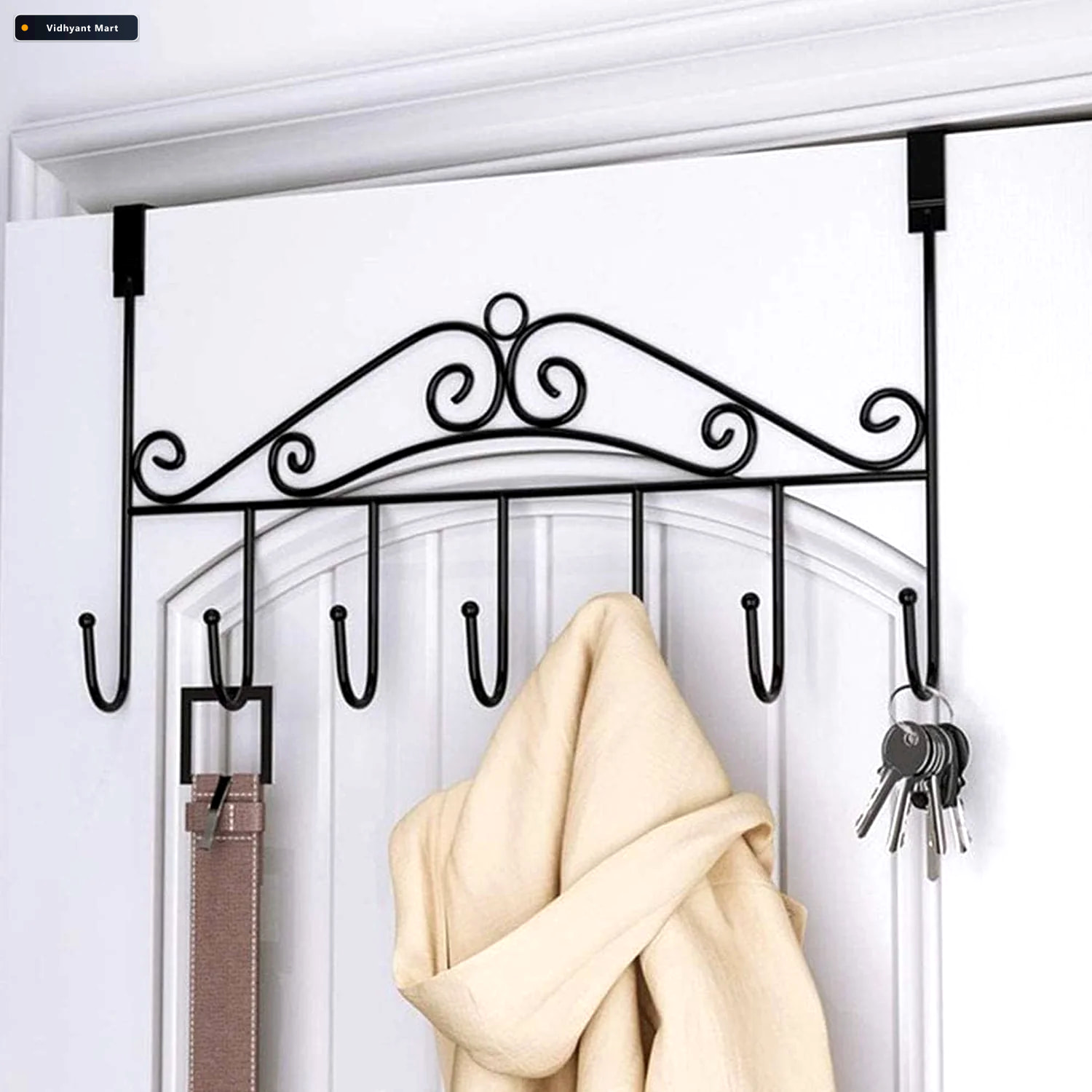 Vidhyant Mart Over Door Hanger Rack 7 Hooks Metal Organizer Indo 3