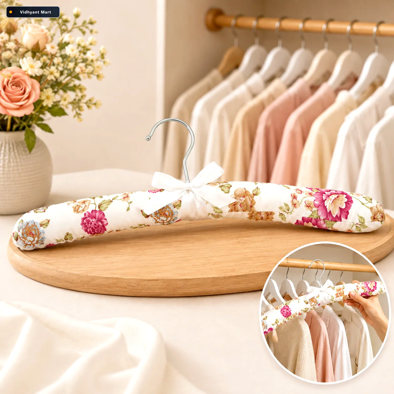 Vidhyant Mart Padded Floral Clothes Hanger Satin Cushioned Non S 1