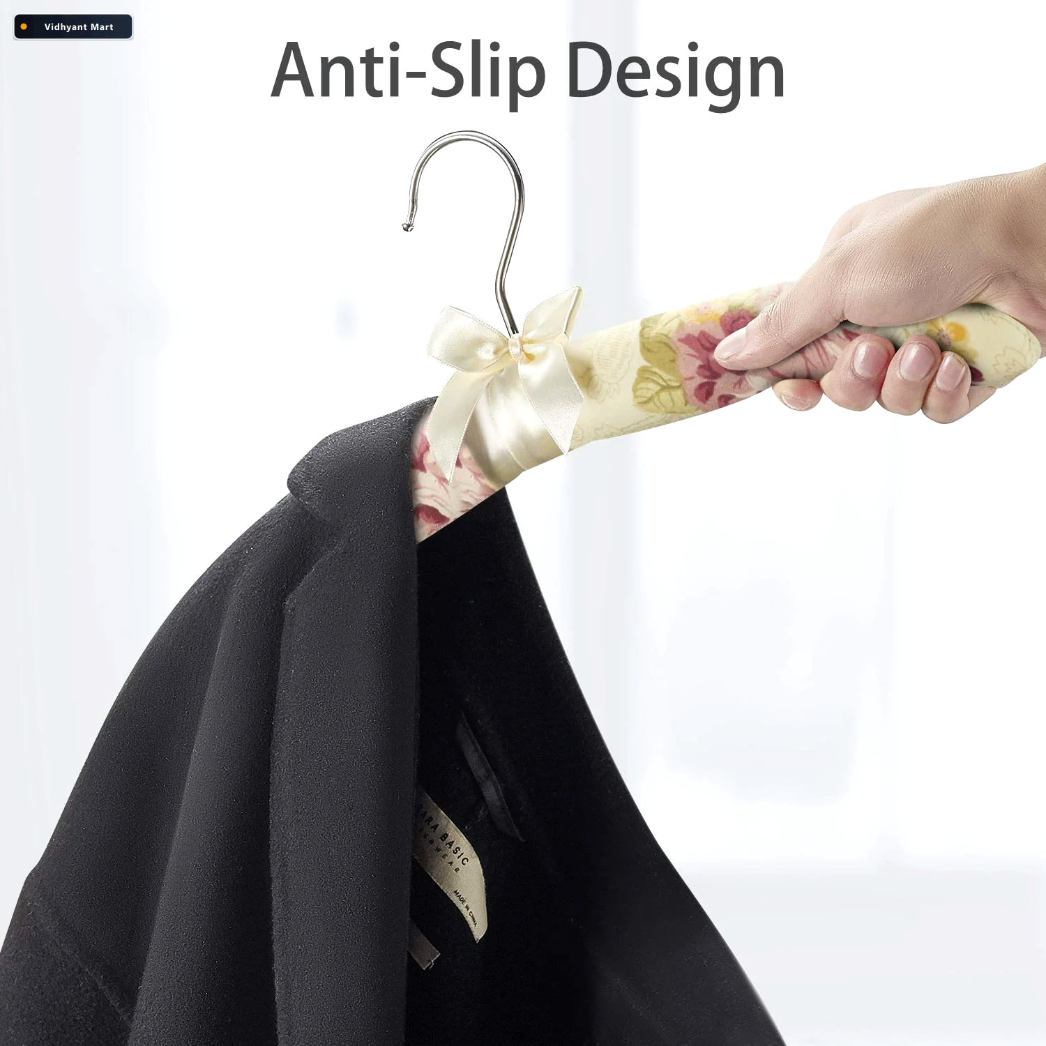 Vidhyant Mart Padded Floral Clothes Hanger Satin Cushioned Non S 4