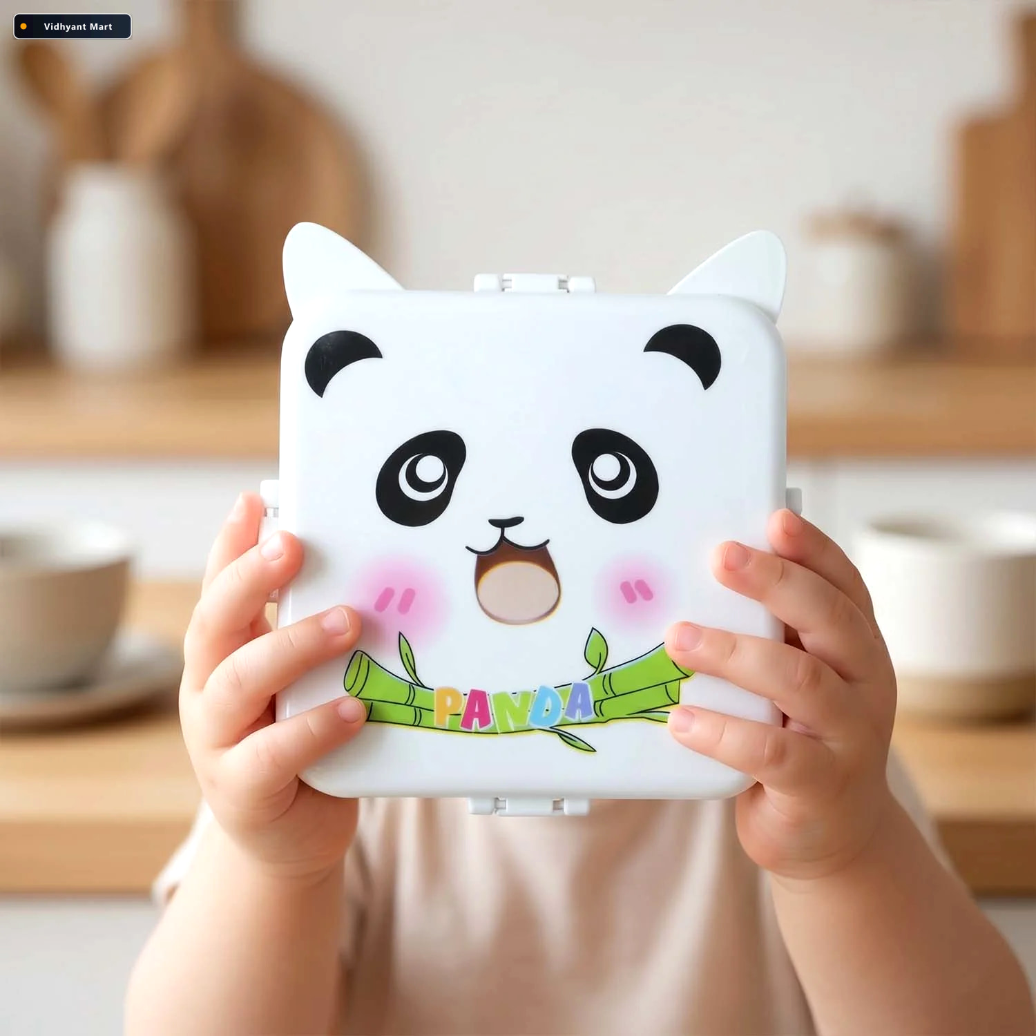 Vidhyant Mart Panda Kids Lunch Box With 3 Compartments Utensils 3
