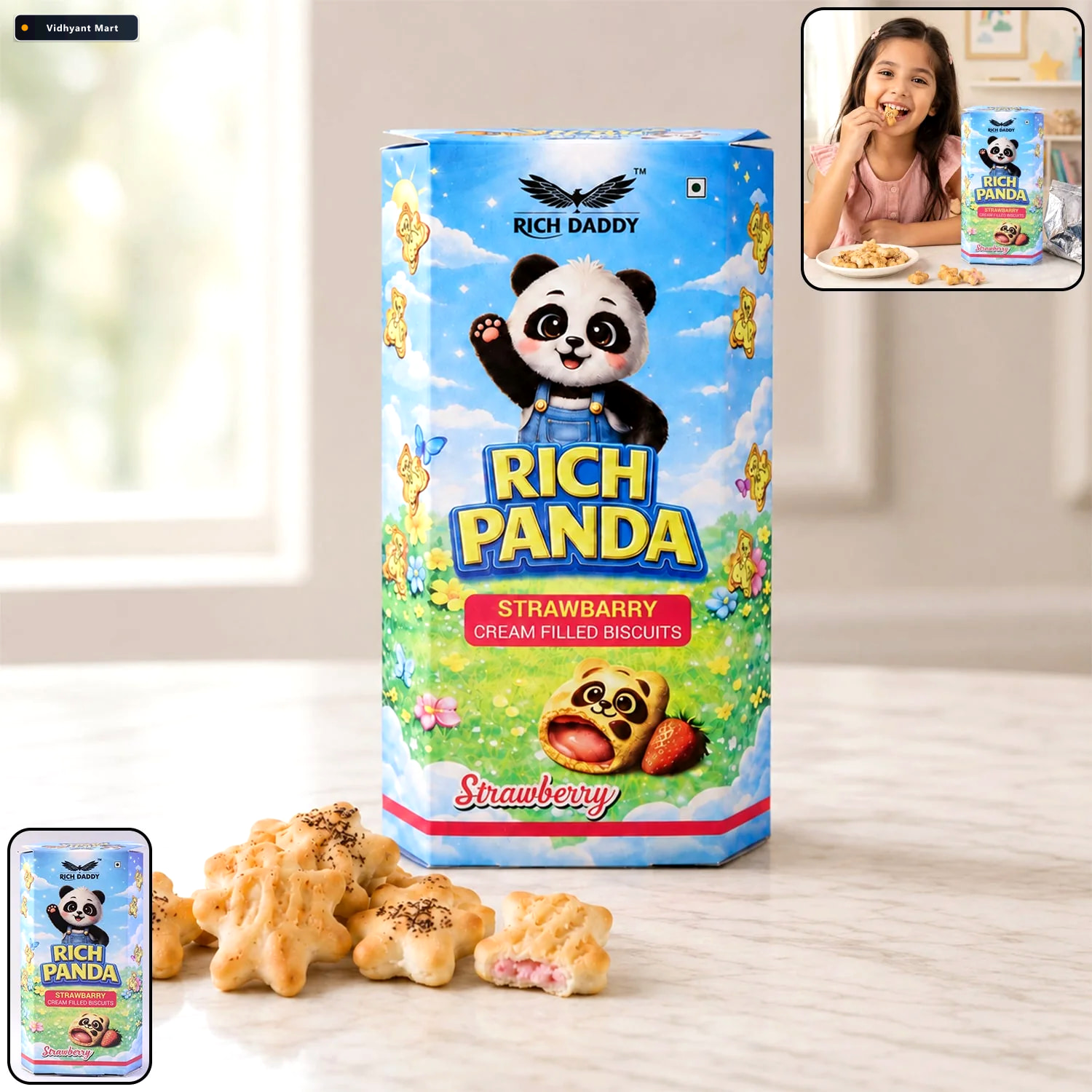 Vidhyant Mart Panda Strawberry Cream Biscuits Fun Kids Snack 1