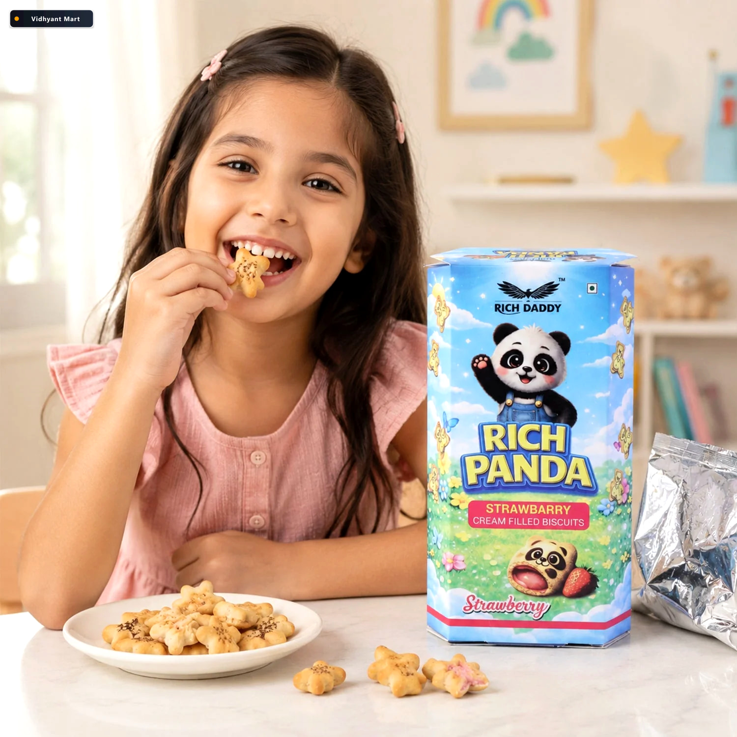 Vidhyant Mart Panda Strawberry Cream Biscuits Fun Kids Snack 2