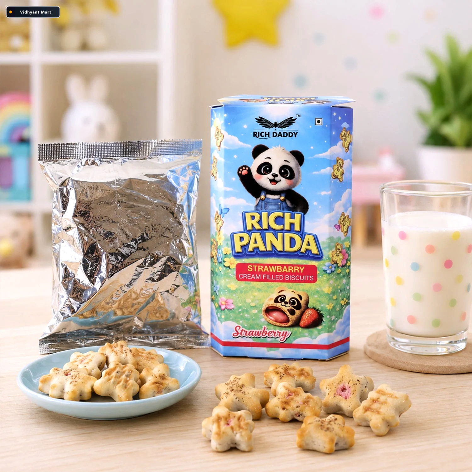 Vidhyant Mart Panda Strawberry Cream Biscuits Fun Kids Snack 3