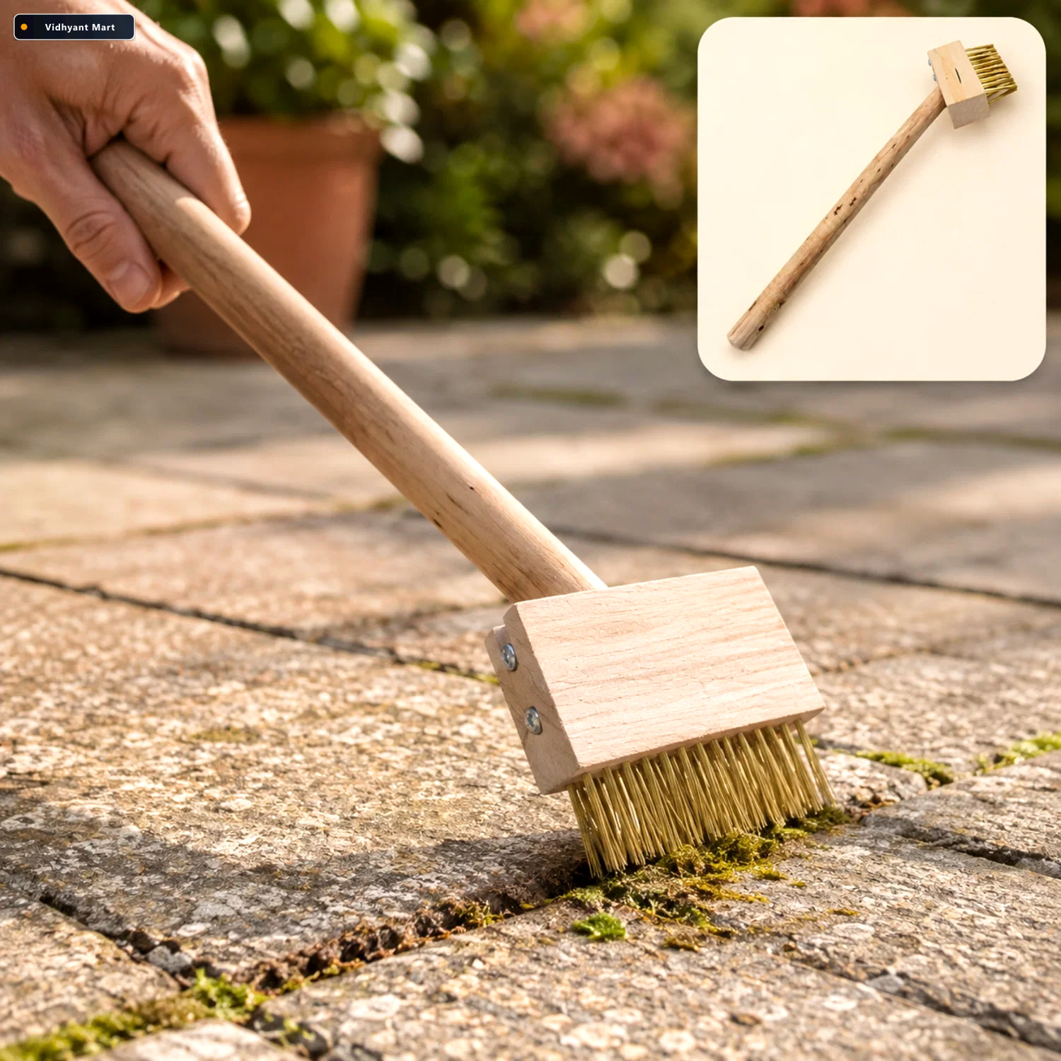 Vidhyant Mart Paving Brush Wooden Block Patio Weed Remover Toolm 1