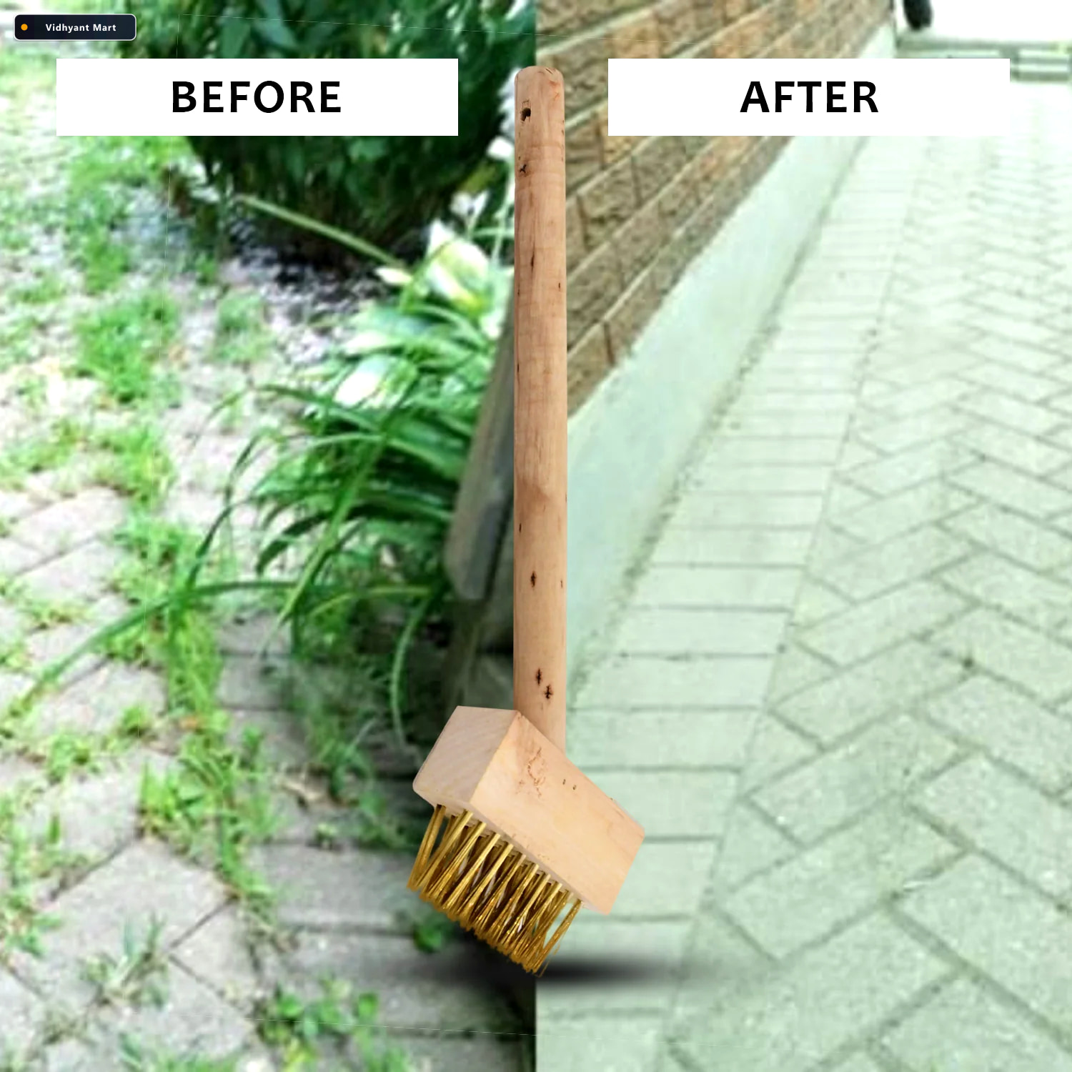 Vidhyant Mart Paving Brush Wooden Block Patio Weed Remover Toolm 3