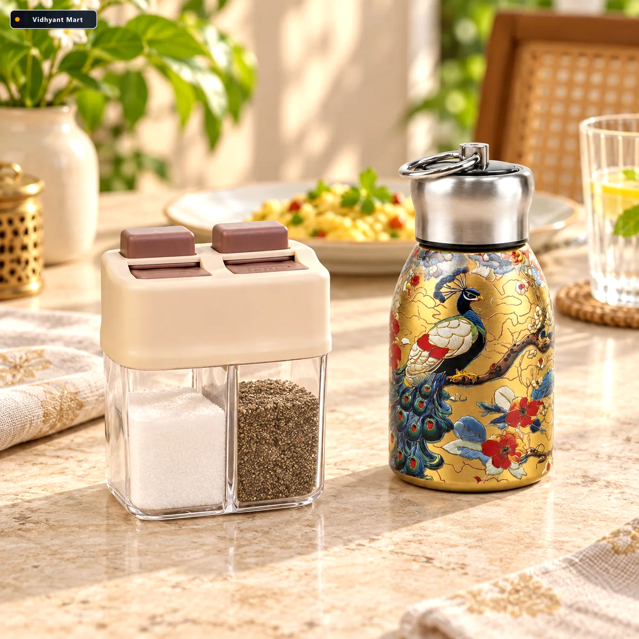Vidhyant Mart Peacock Print Stainless Steel Water Bottle Dual Sp 1