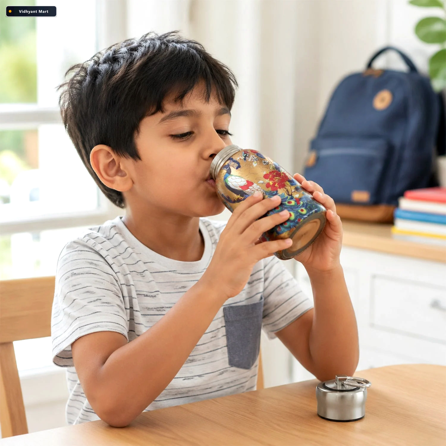 Vidhyant Mart Peacock Print Stainless Steel Water Bottle Dual Sp 5