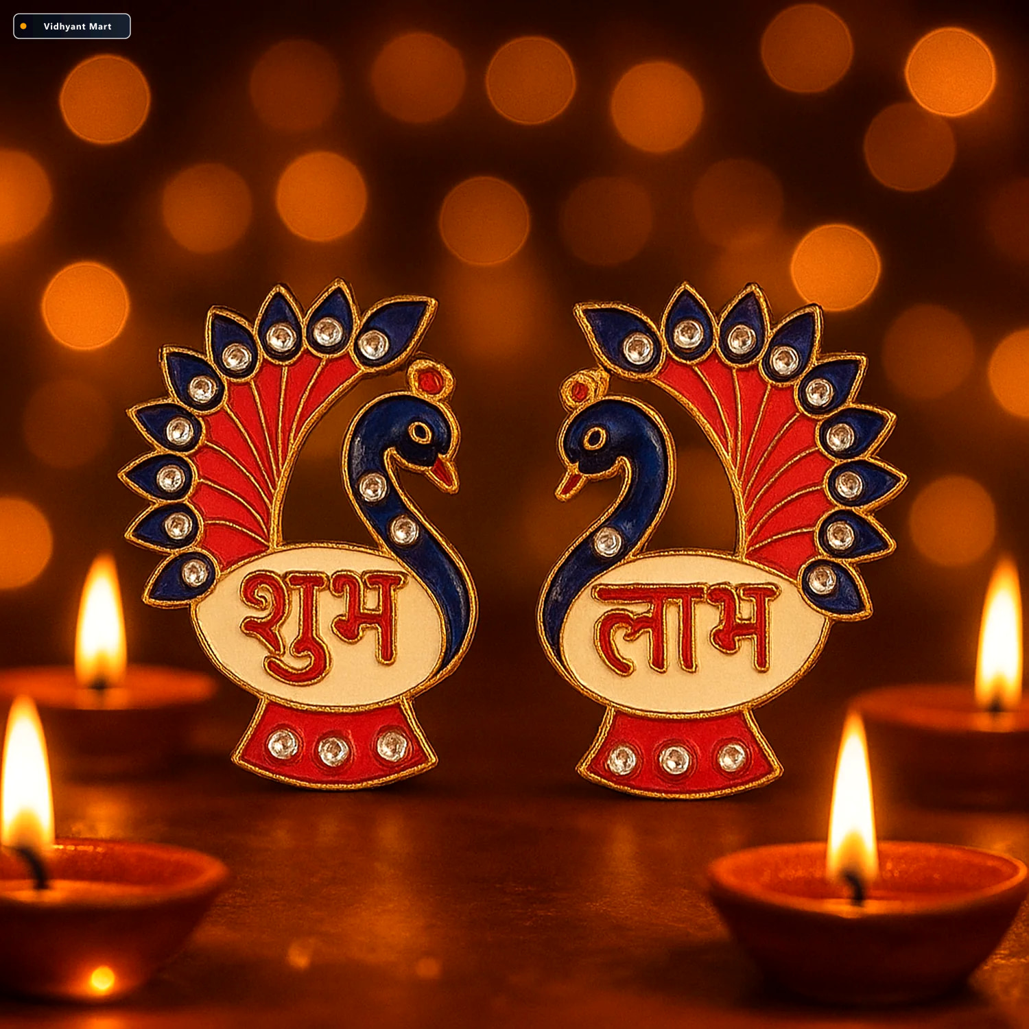 Vidhyant Mart Peacock Wall Hanging Set Traditional Shubh Labh De 2
