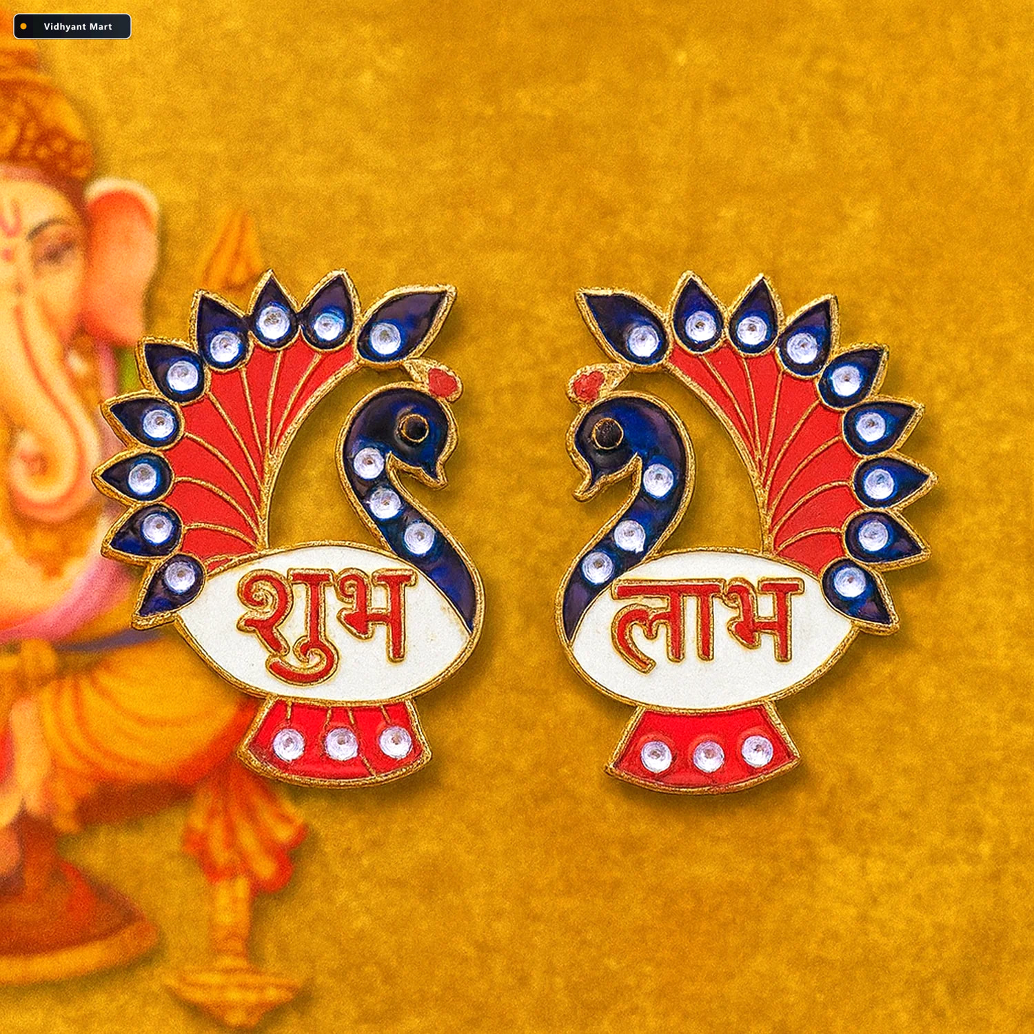 Vidhyant Mart Peacock Wall Hanging Set Traditional Shubh Labh De 3