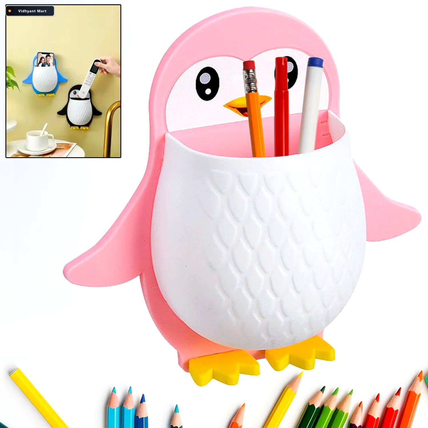 Vidhyant Mart Penguin Storage Box Wall Mount Organizer For Remot 1