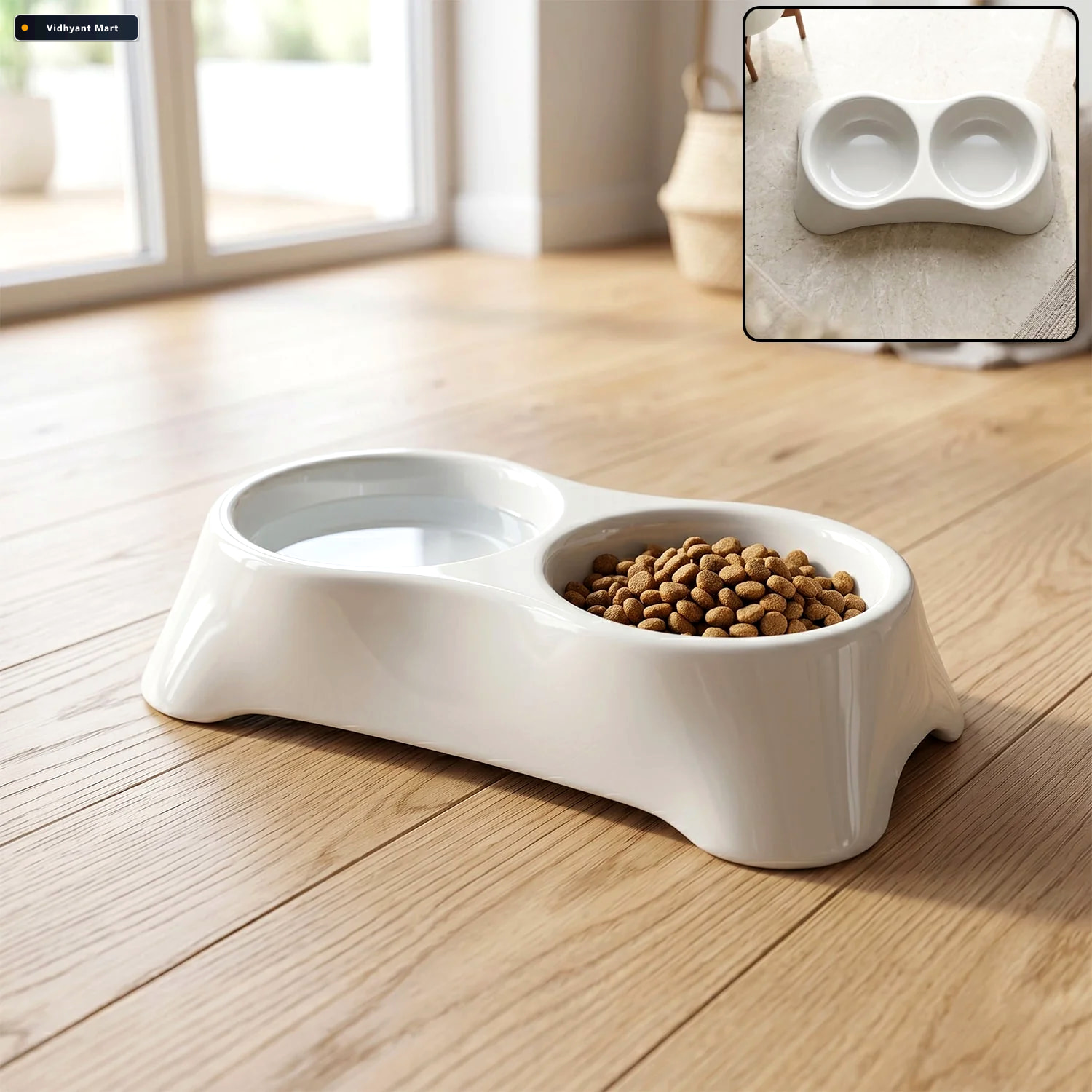 Vidhyant Mart Pet Double Bowl Feeder Anti Slip Design For Easy F 1