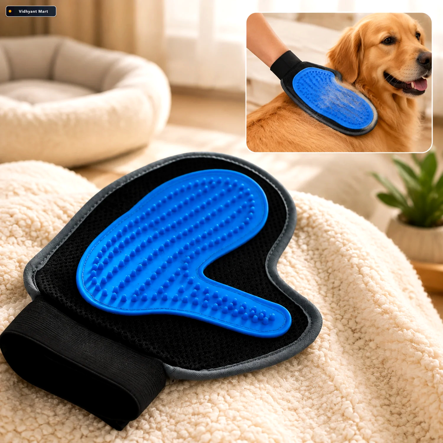 Vidhyant Mart Pet Grooming Glove Gentle Deshedding Massage Tool 1