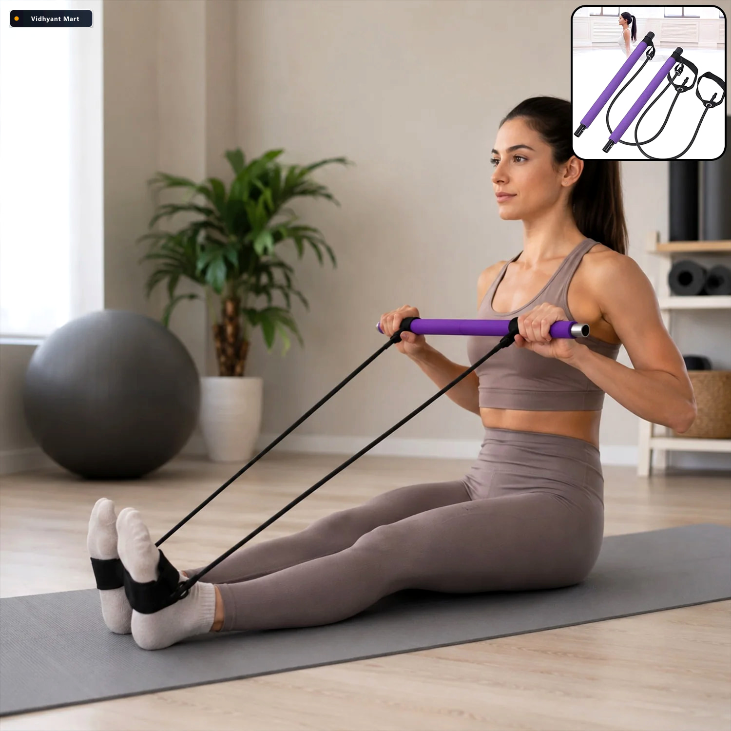 Vidhyant Mart Pilates Bar With Resistance Bands Full Body Home W 1