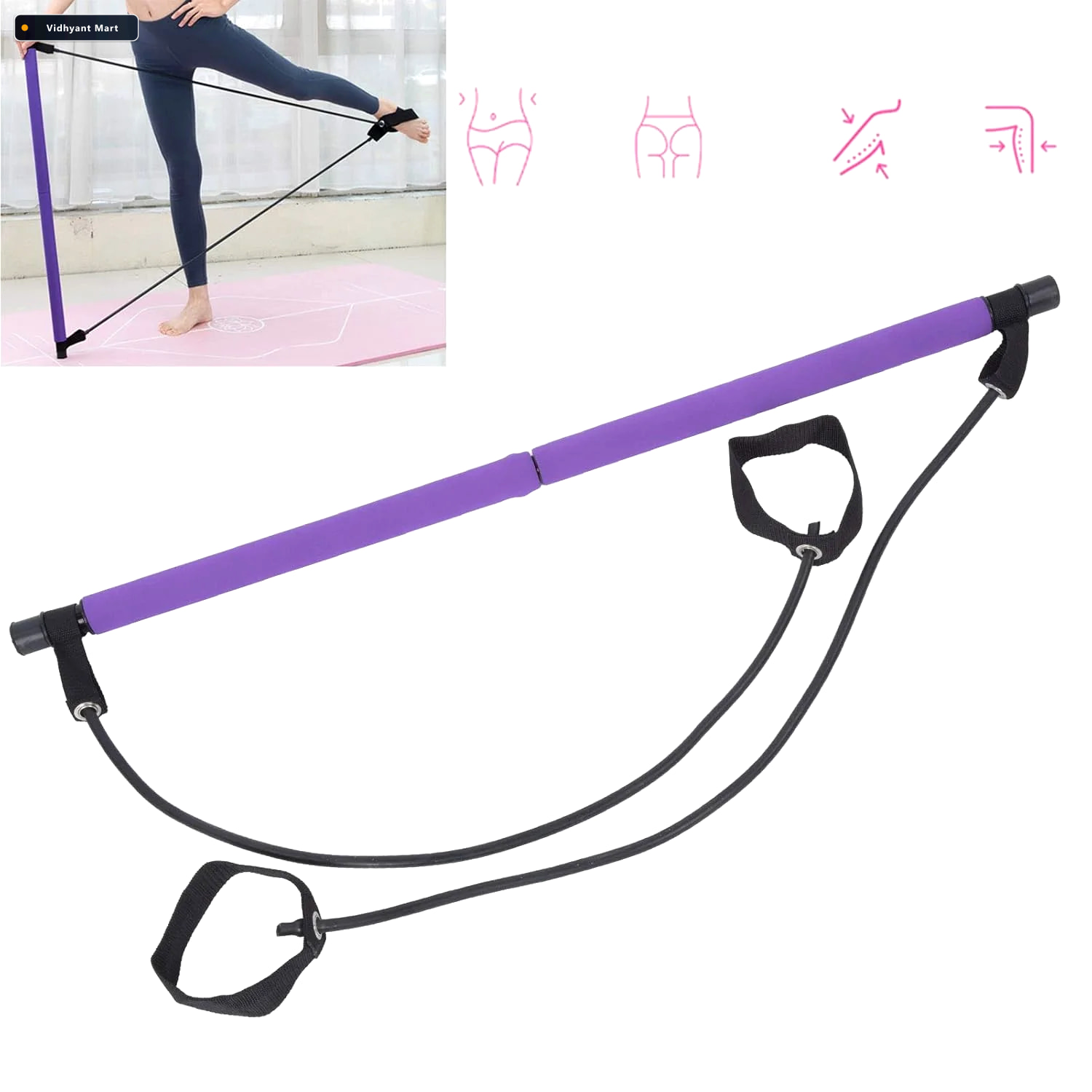Vidhyant Mart Pilates Bar With Resistance Bands Full Body Home W 3