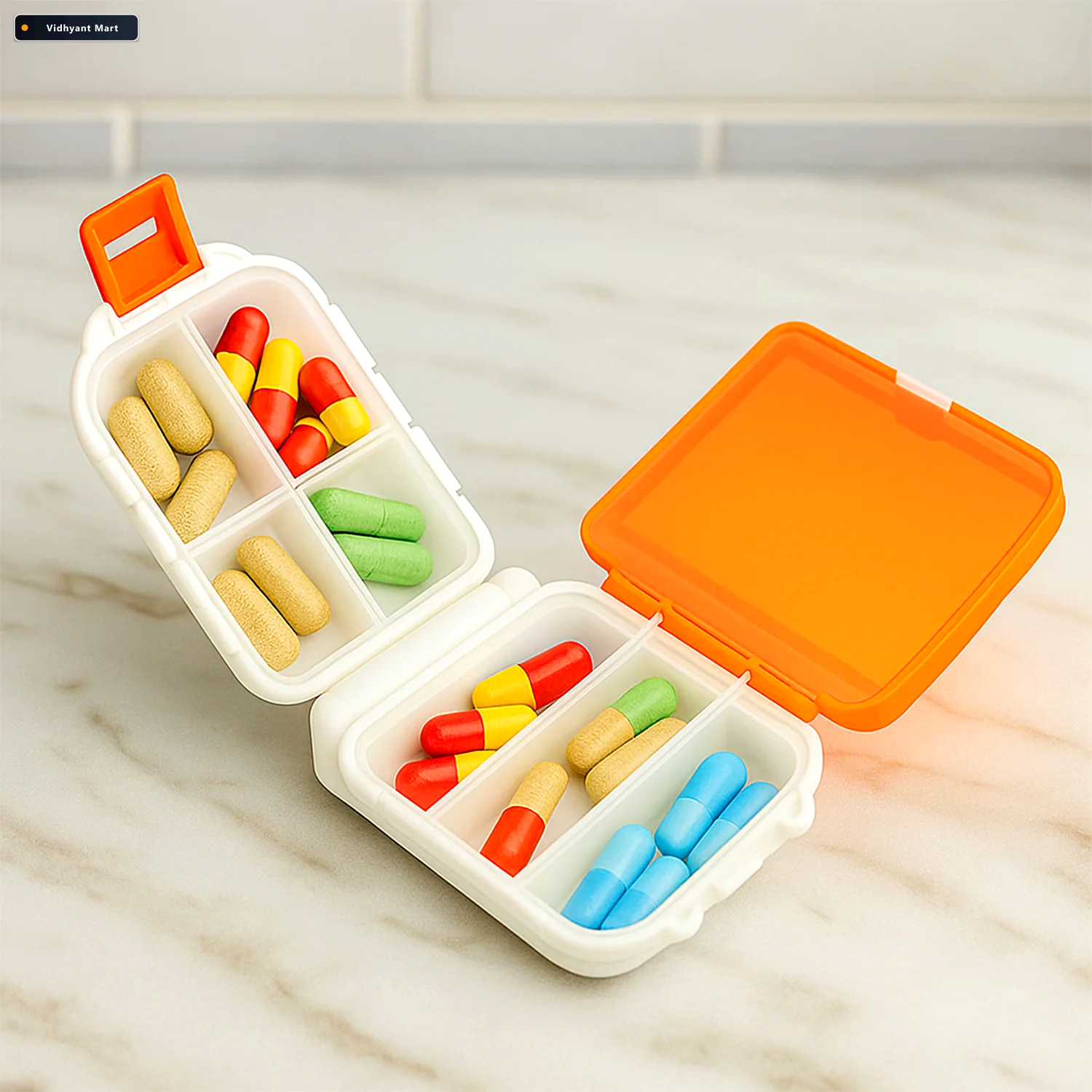 Vidhyant Mart Pill Organizer Box Dual Sided With 8 Secure Compar 1
