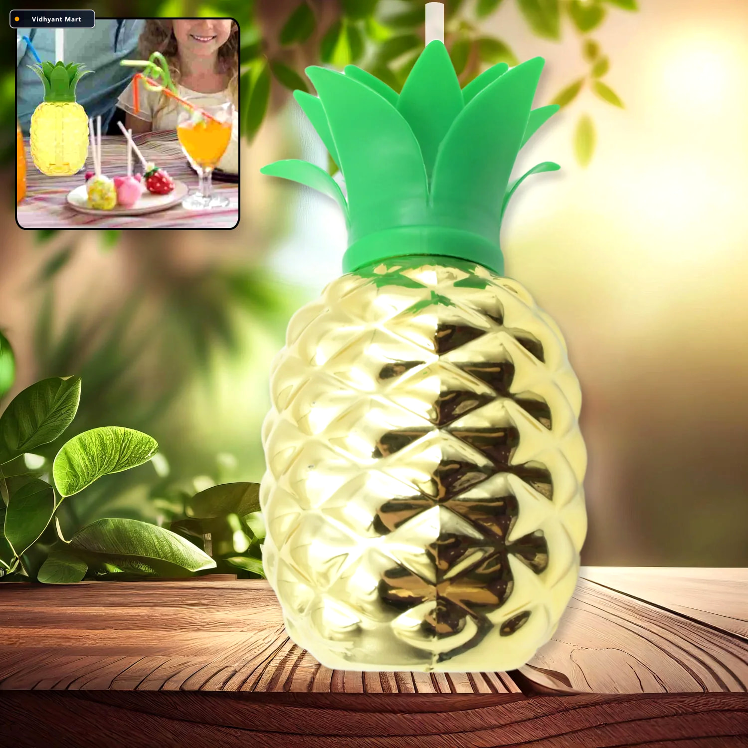 Vidhyant Mart Pineapple Cup With Straw Tropical Party Tumbler In 1