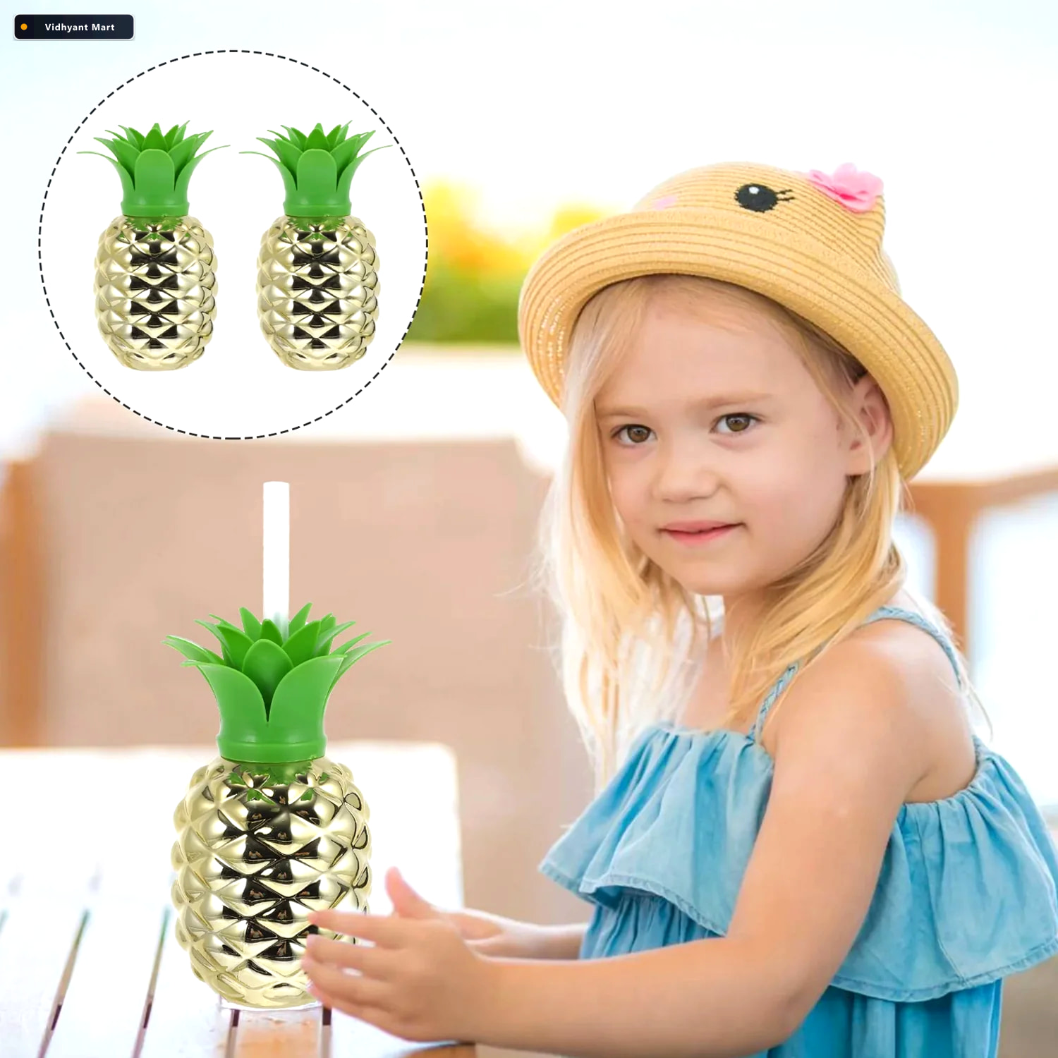 Vidhyant Mart Pineapple Cup With Straw Tropical Party Tumbler In 4