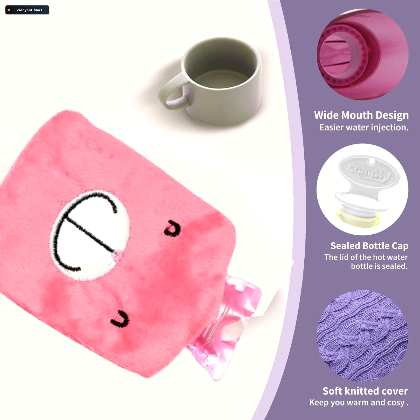 Vidhyant Mart Pink Hot Water Bag Pain Relief Warmth Velvet Welln 2