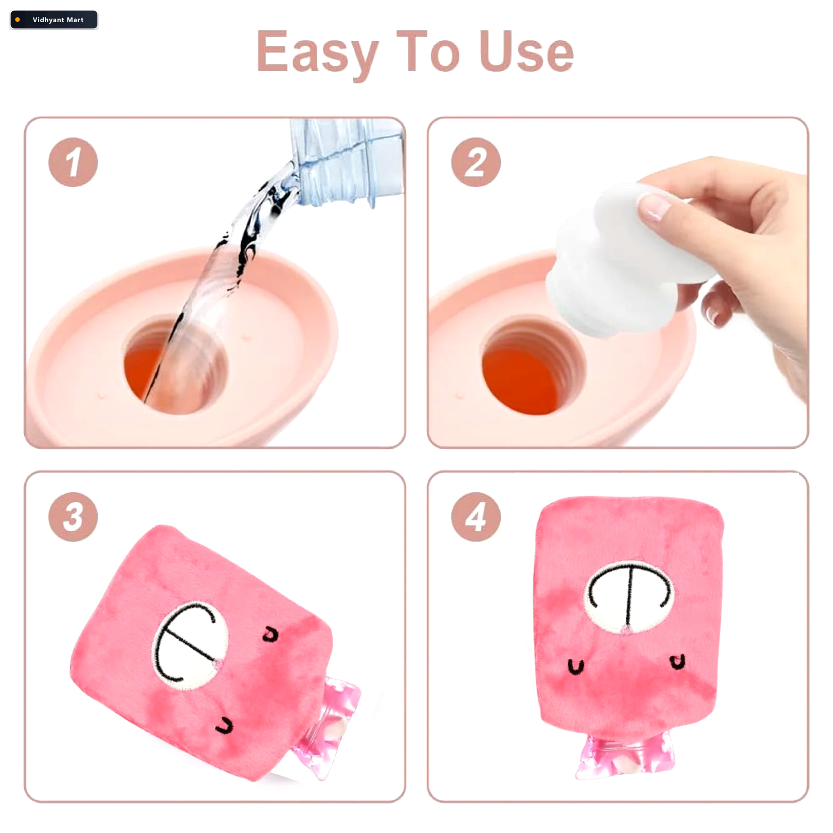 Vidhyant Mart Pink Hot Water Bag Pain Relief Warmth Velvet Welln 3