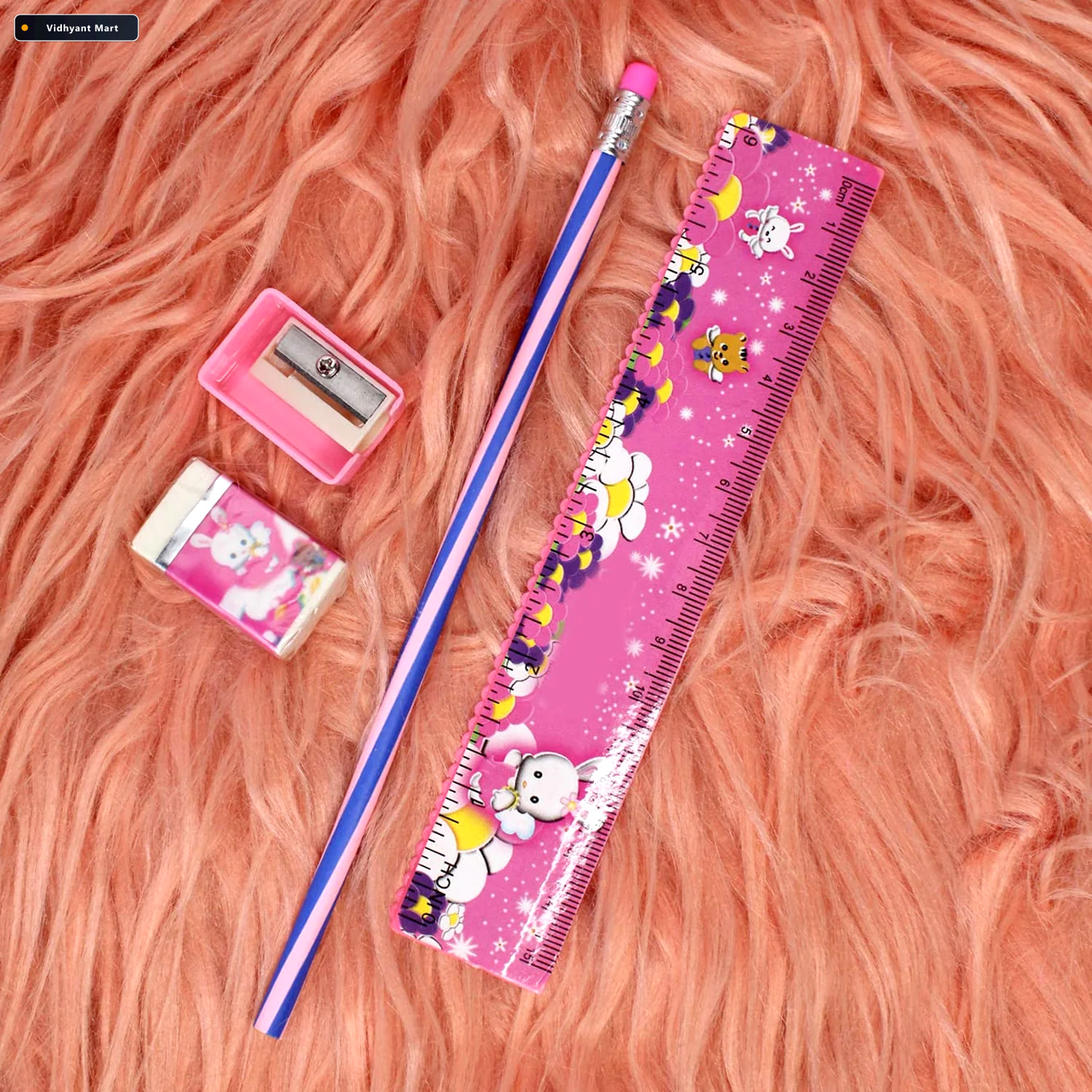 Vidhyant Mart Pink Kids Stationery Set 4 In 1 School Essentials 2