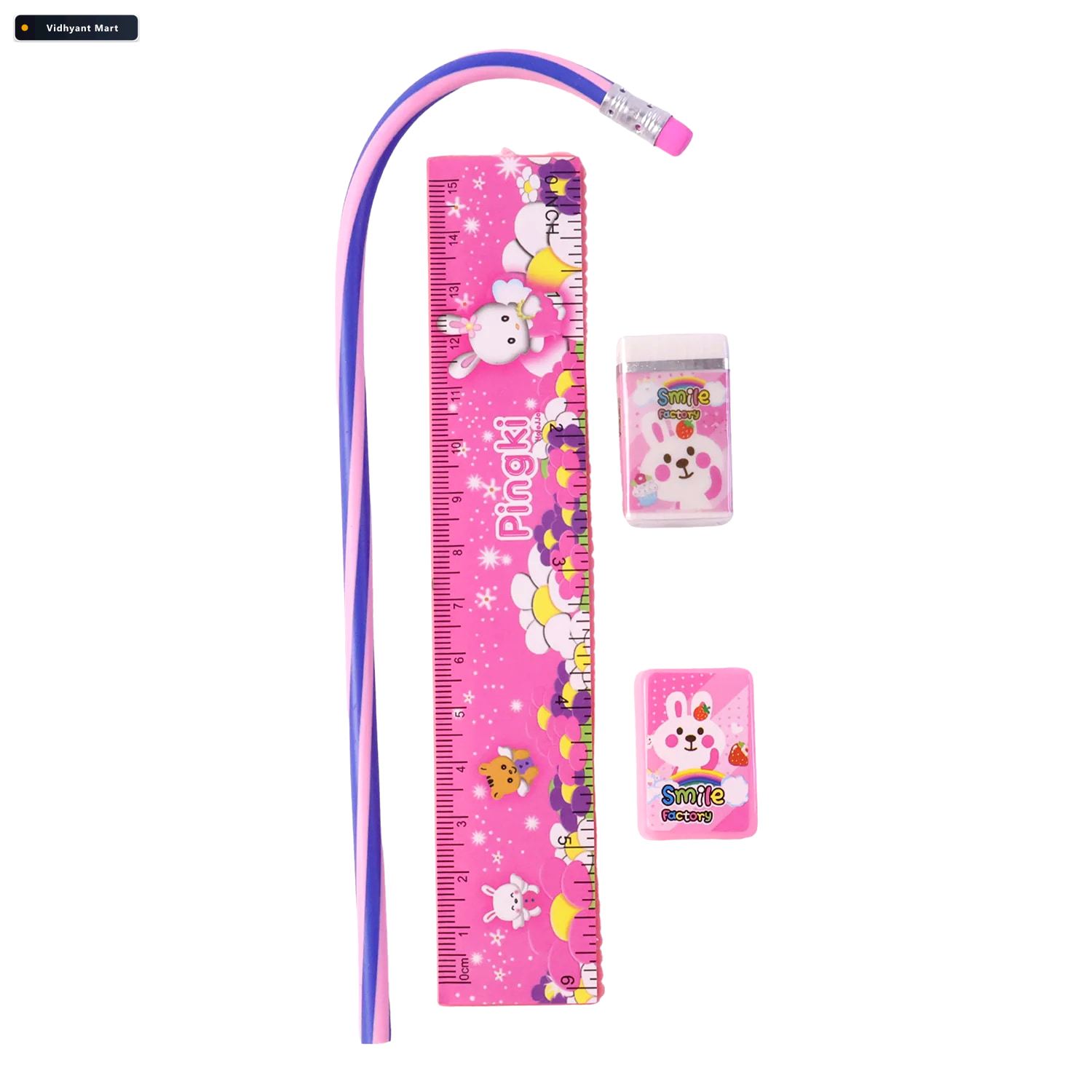 Vidhyant Mart Pink Kids Stationery Set 4 In 1 School Essentials 4