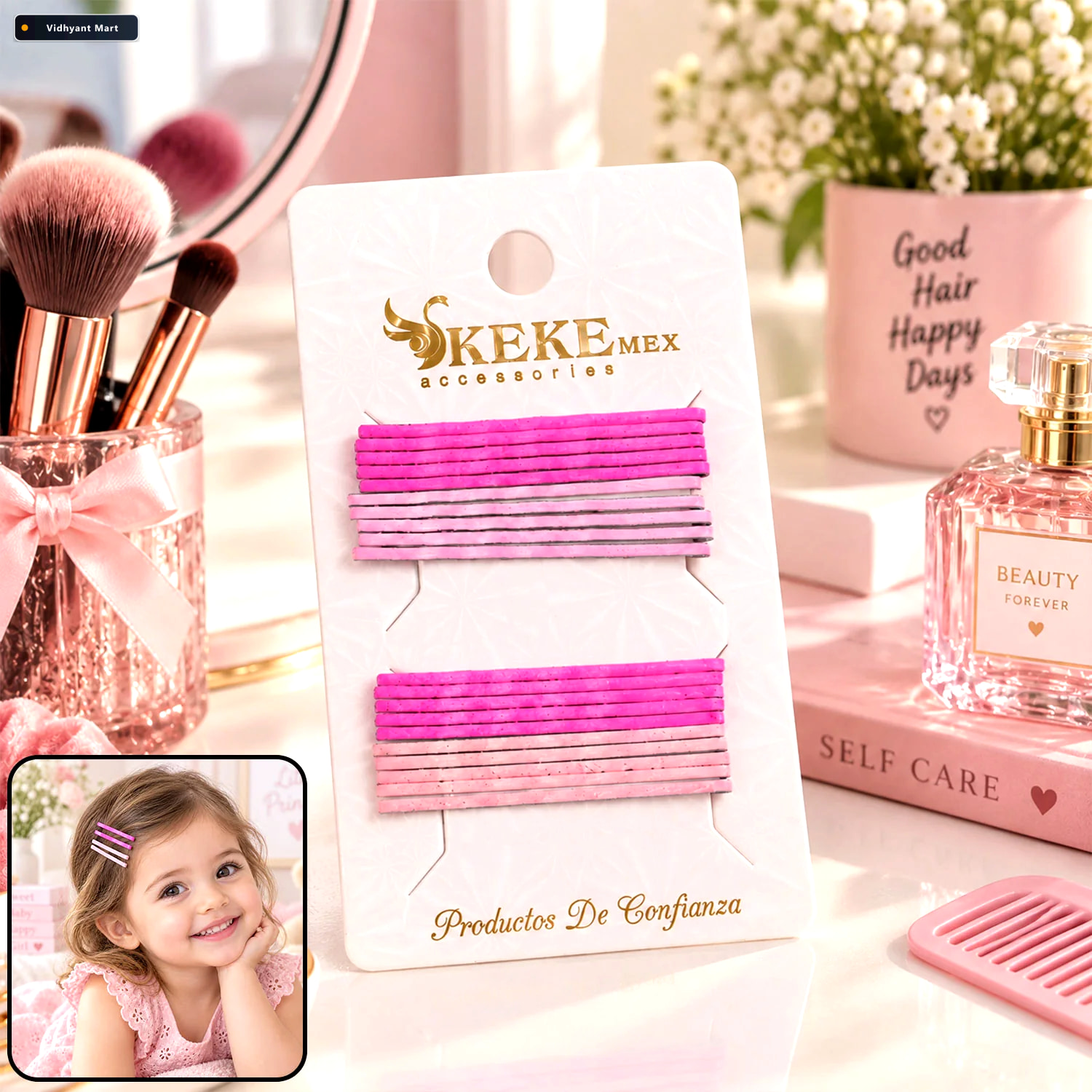 Vidhyant Mart Pink Ombre Metal Bobby Pins Set For Girls And Kids 1