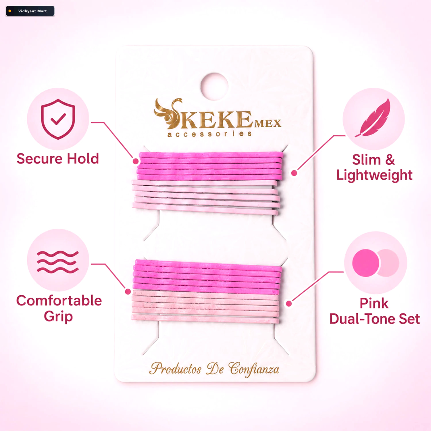 Vidhyant Mart Pink Ombre Metal Bobby Pins Set For Girls And Kids 2