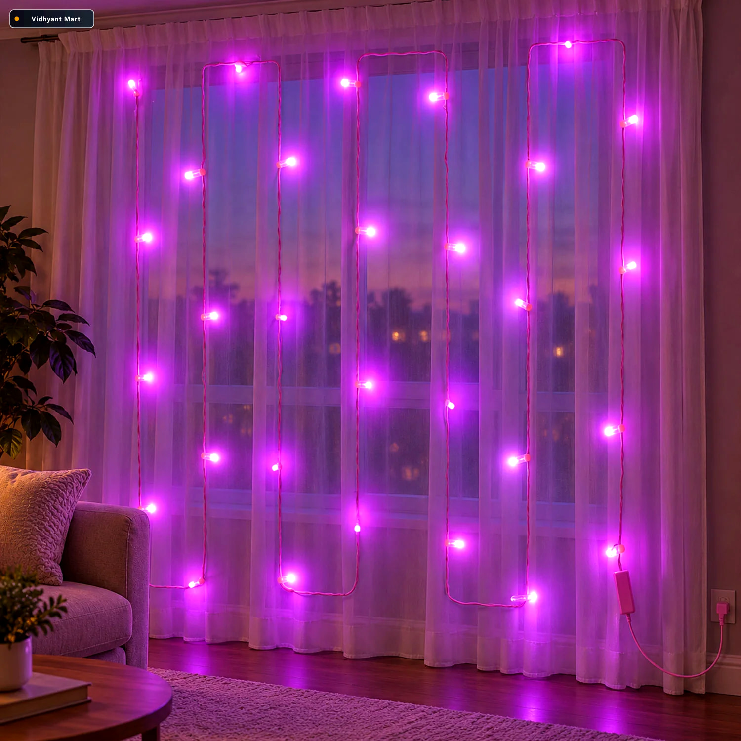 Vidhyant Mart Pink Wire Led Curtain String Light Series For Fest 2