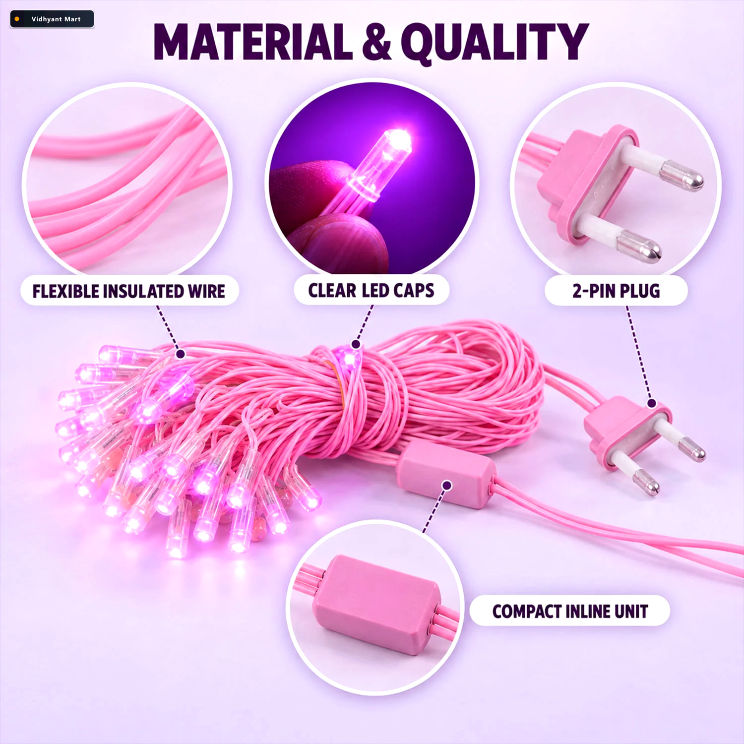 Vidhyant Mart Pink Wire Led Curtain String Light Series For Fest 4