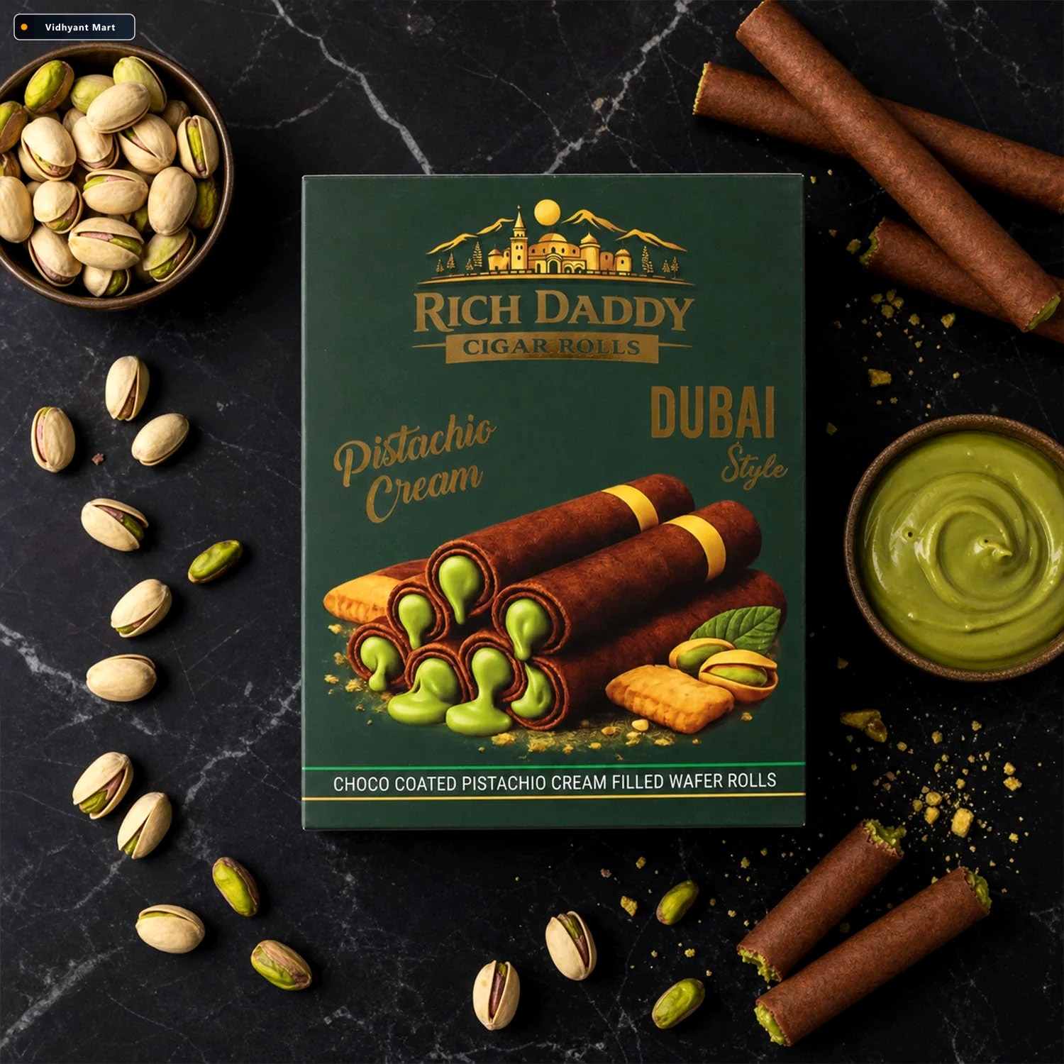 Vidhyant Mart Pistachio Cream Cigar Rolls Luxurious Dubai Style 1
