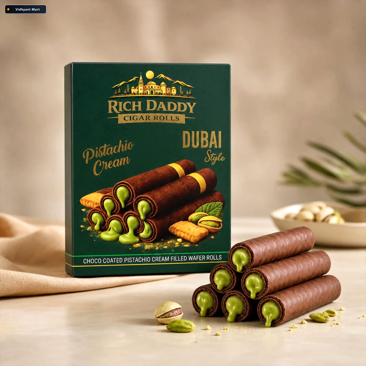 Vidhyant Mart Pistachio Cream Cigar Rolls Luxurious Dubai Style 2