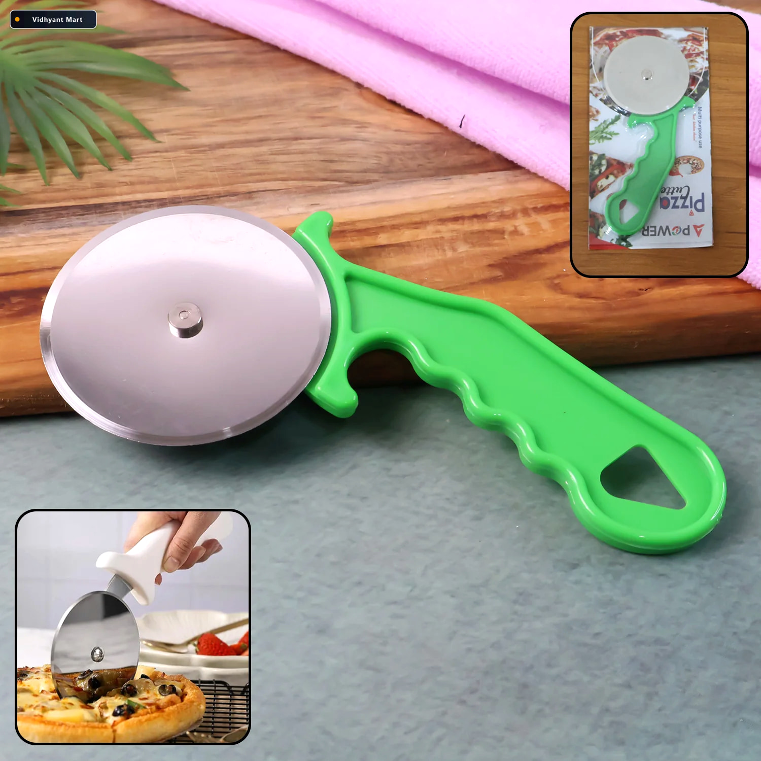 Vidhyant Mart Pizza Cutter Stainless Steel Wheel Ergonomic Grip 2