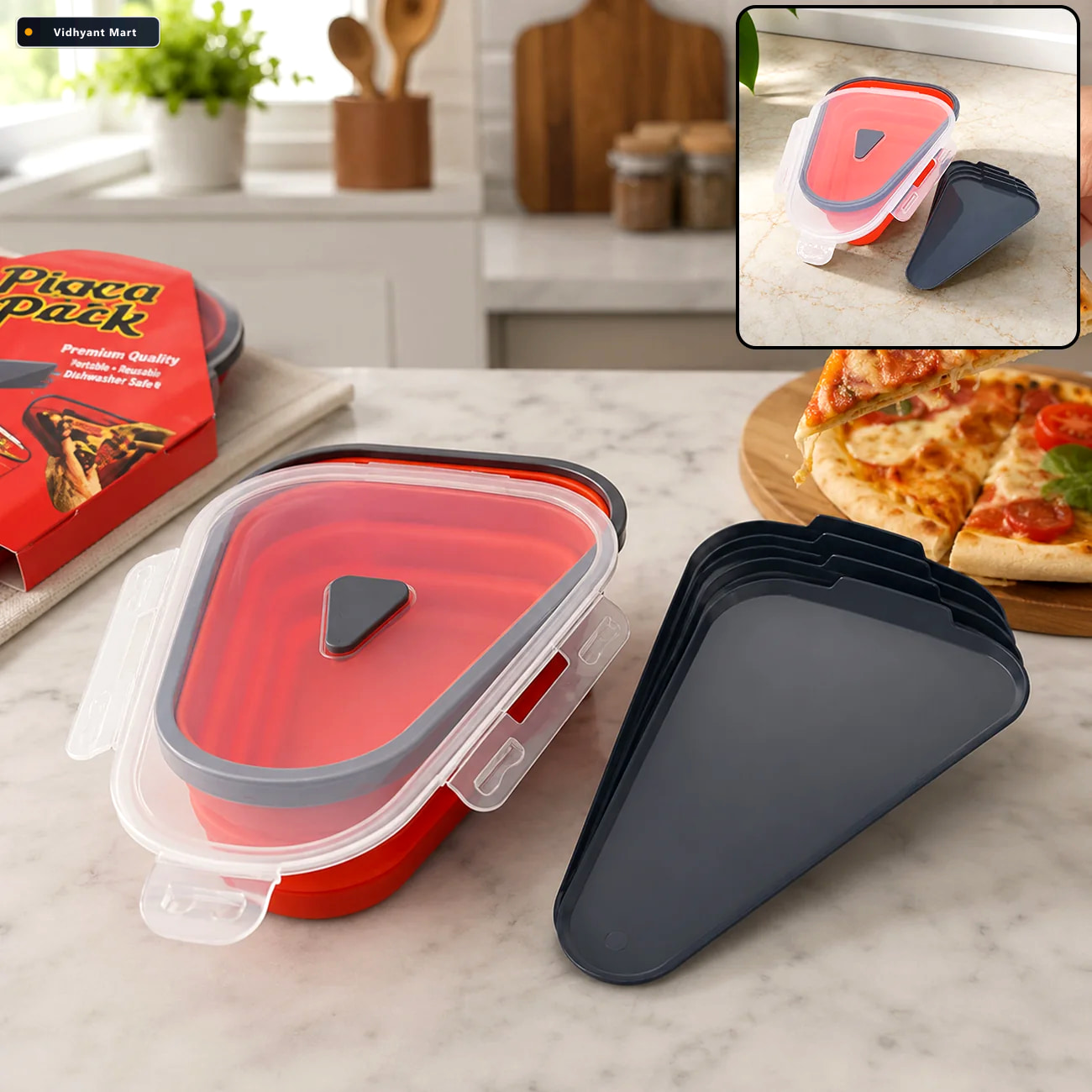 Vidhyant Mart Pizza Storage Container Expandable Silicone Box Wi 1
