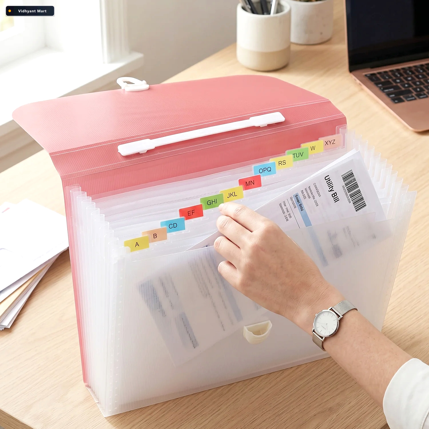 Vidhyant Mart Plastic 13 Pocket Expanding Document Folder With H 3