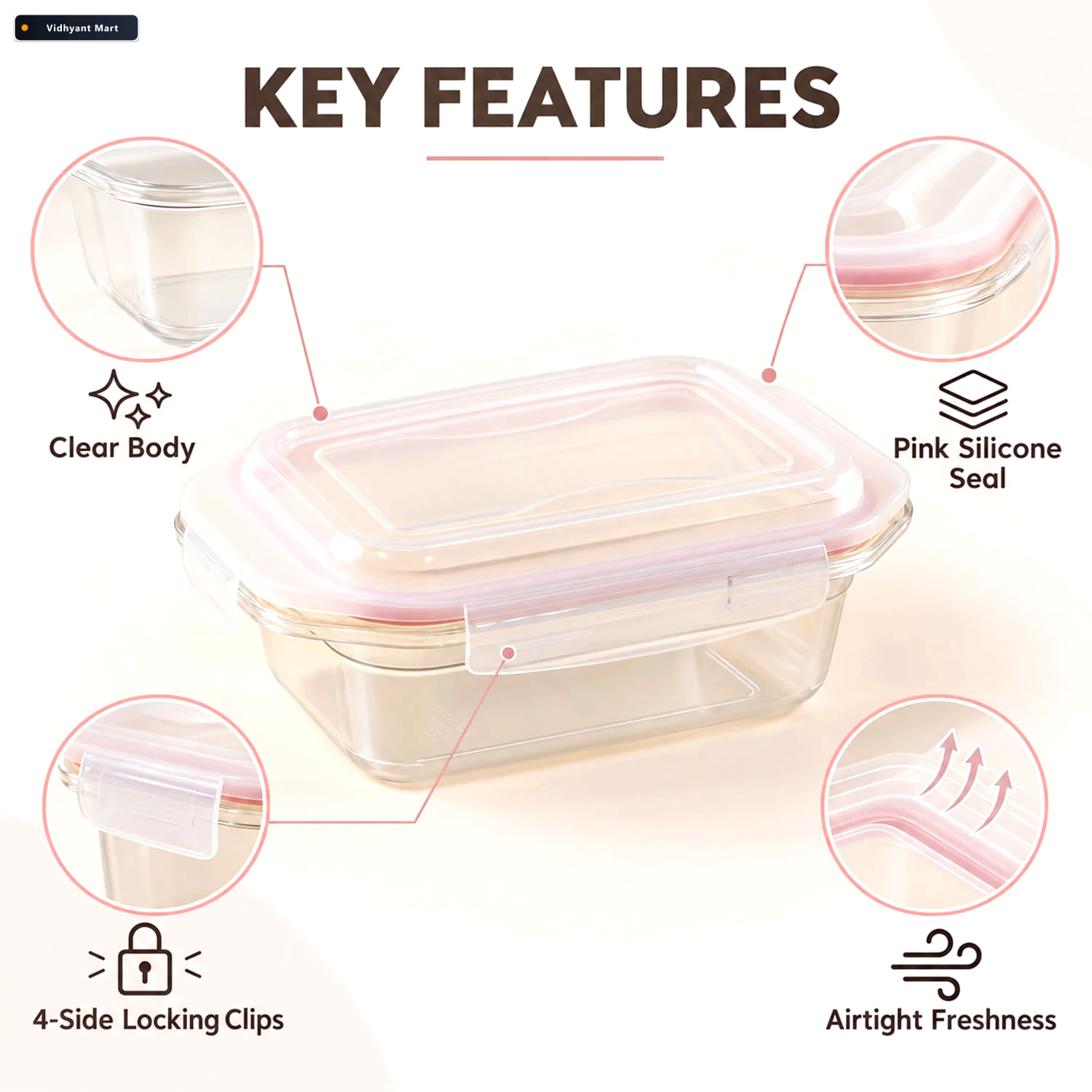 Vidhyant Mart Plastic Airtight Food Storage Container With Clip 2