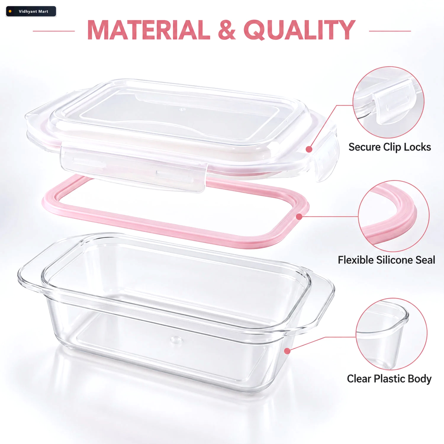 Vidhyant Mart Plastic Airtight Food Storage Container With Clip 3