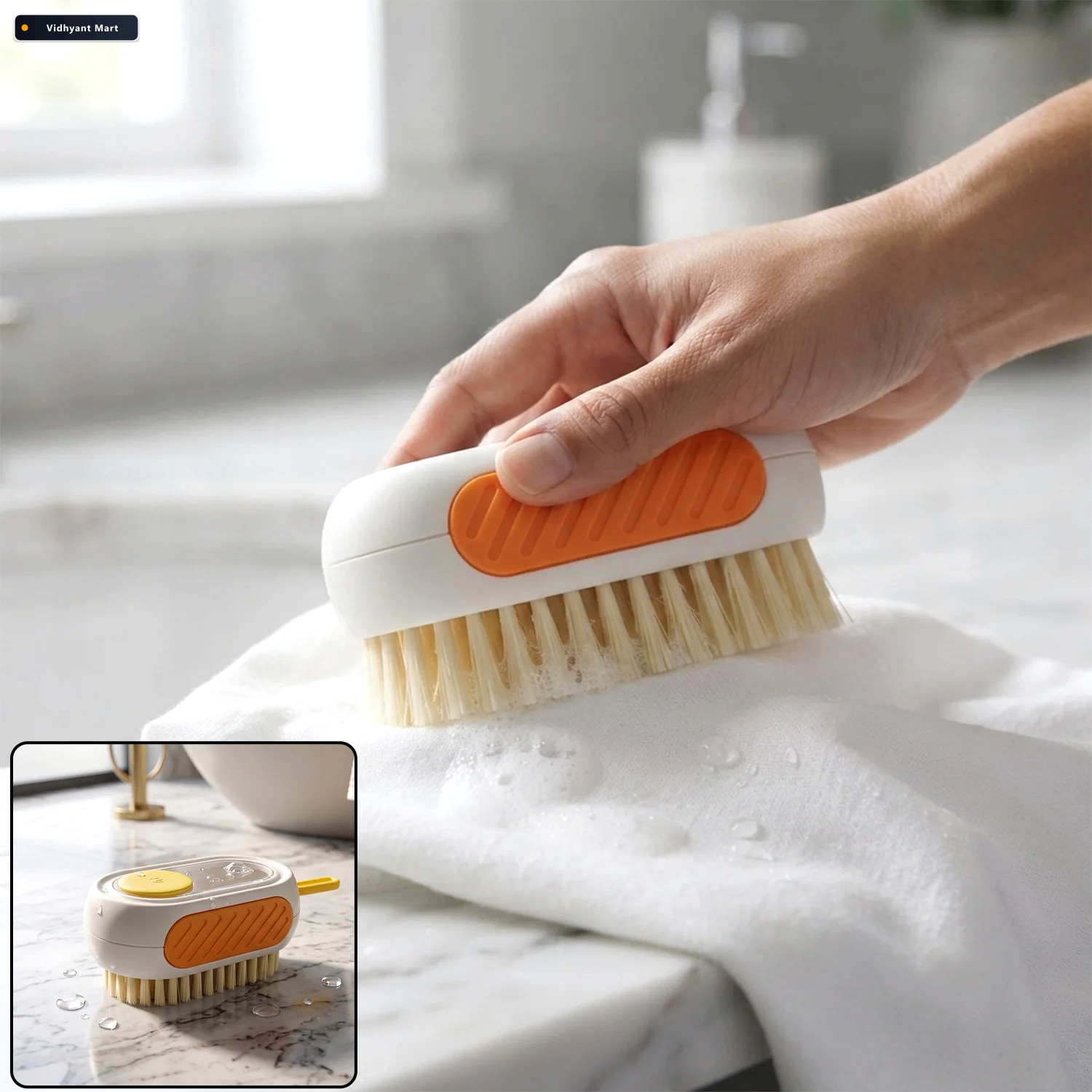 Vidhyant Mart Plastic Cleaning Brush With Soap Dispenser Rubber 1