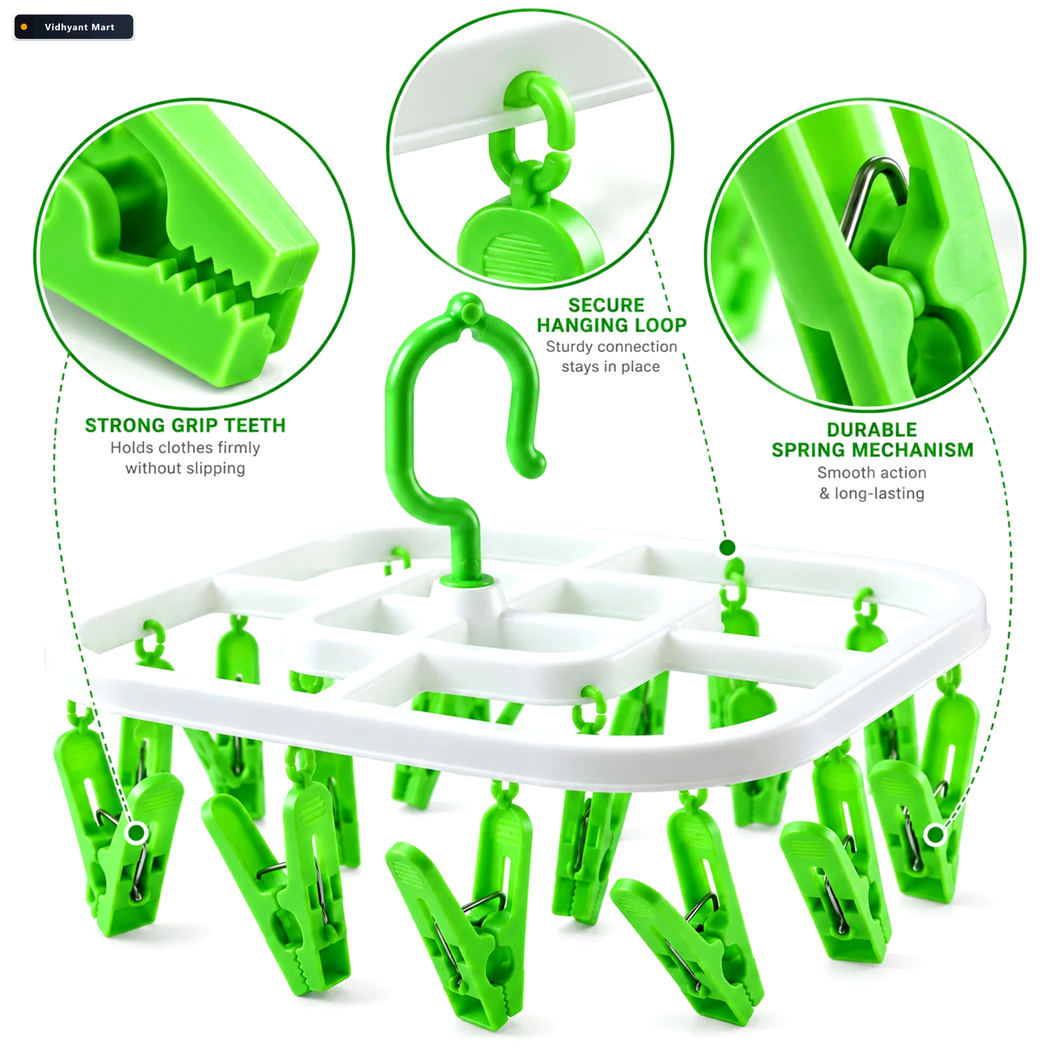 Vidhyant Mart Plastic Clip Hanger Drying Rack With Detachable Ho 2