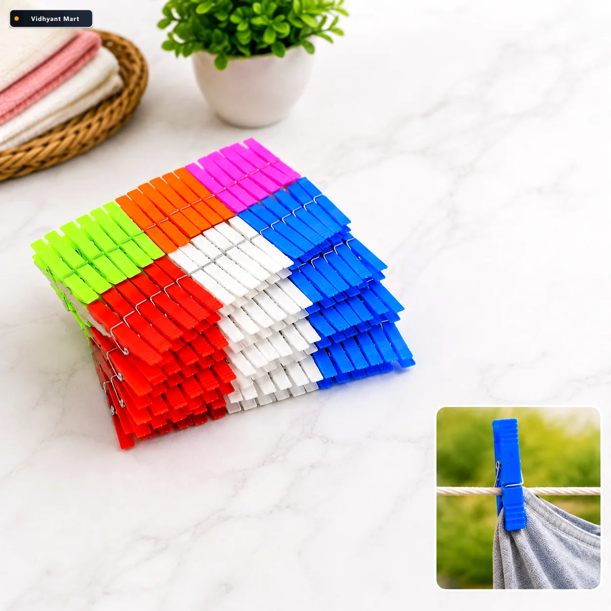 Vidhyant Mart Plastic Clothes Clips 144pc Heavy Duty Laundry Peg 1