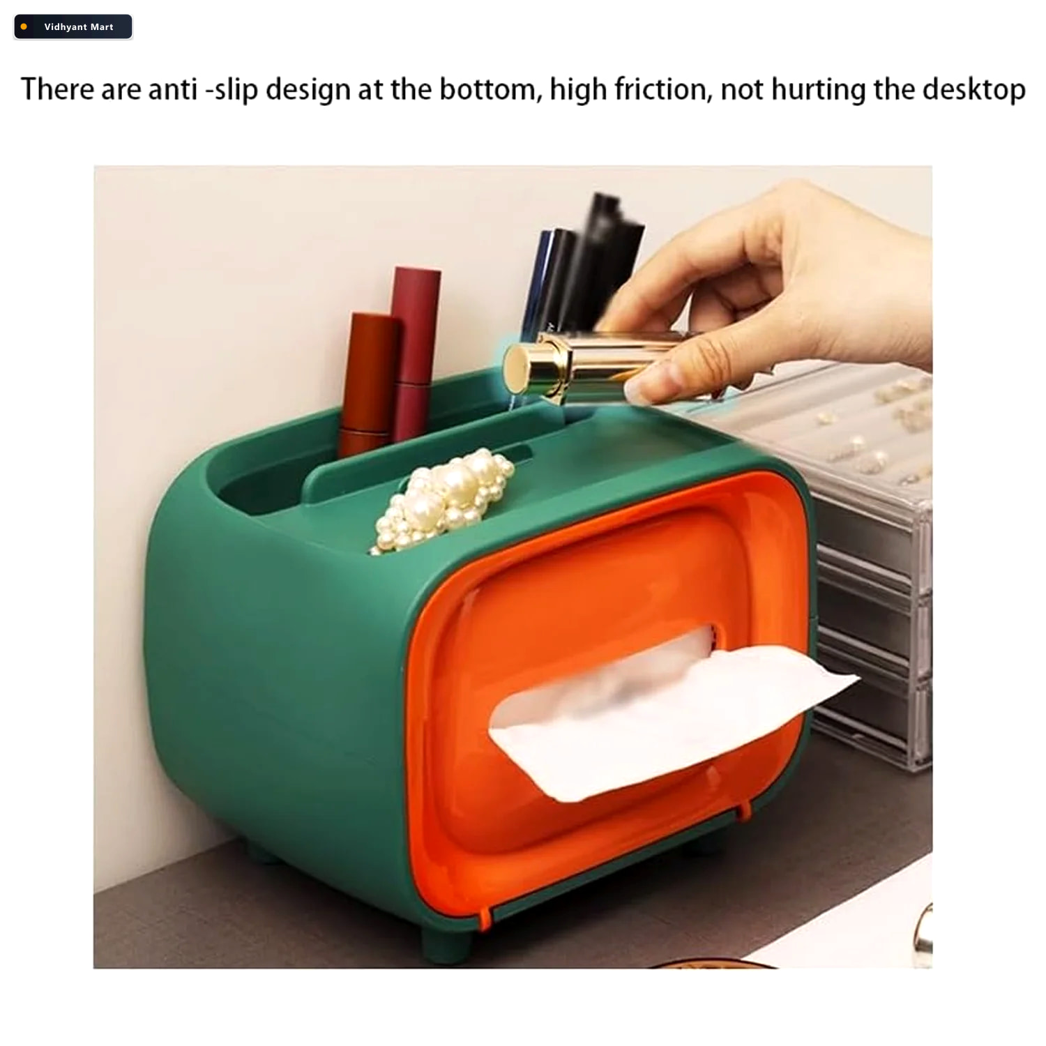 Vidhyant Mart Plastic Desktop Tissue Storage Box With Top Organi 2