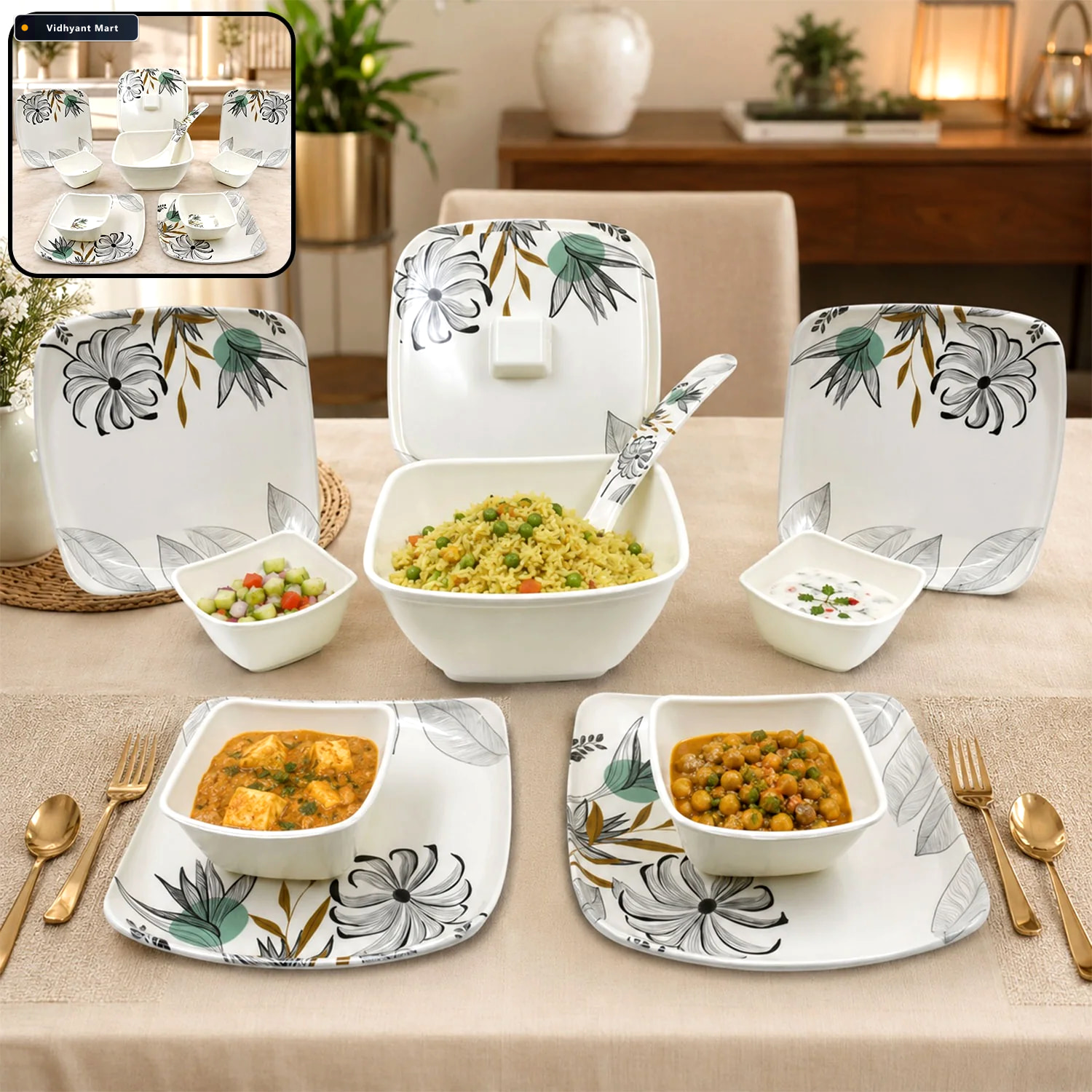 Vidhyant Mart Plastic Dinner Set 11 Piece Food Grade Tableware J 2