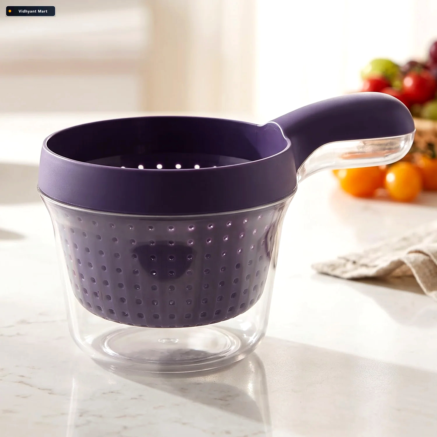 Vidhyant Mart Plastic Drain Basket With Handle And Catch Bowl Fo 3