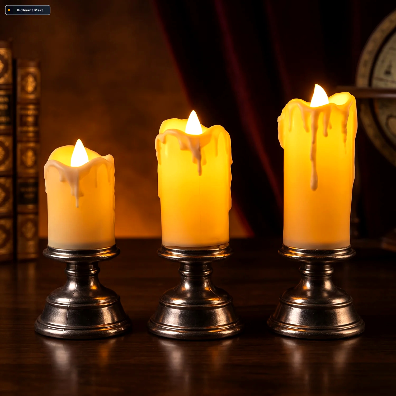 Vidhyant Mart Plastic Flameless Led Candle Set With Pedestal Sta 3
