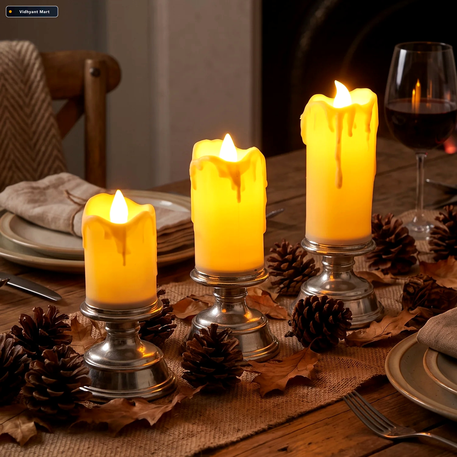 Vidhyant Mart Plastic Flameless Led Candle Set With Pedestal Sta 4