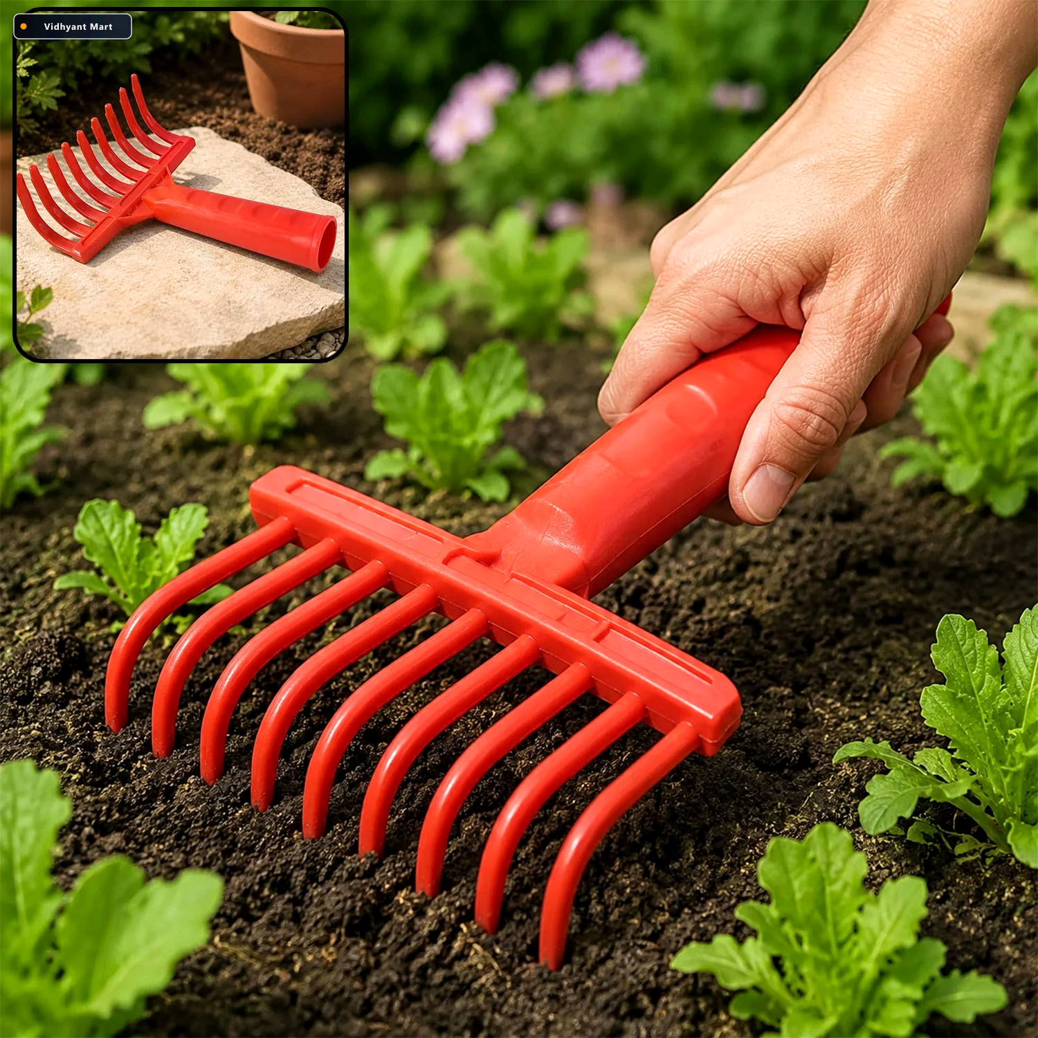 Vidhyant Mart Plastic Garden Hand Rake Lightweight 9 Tooth Culti 1